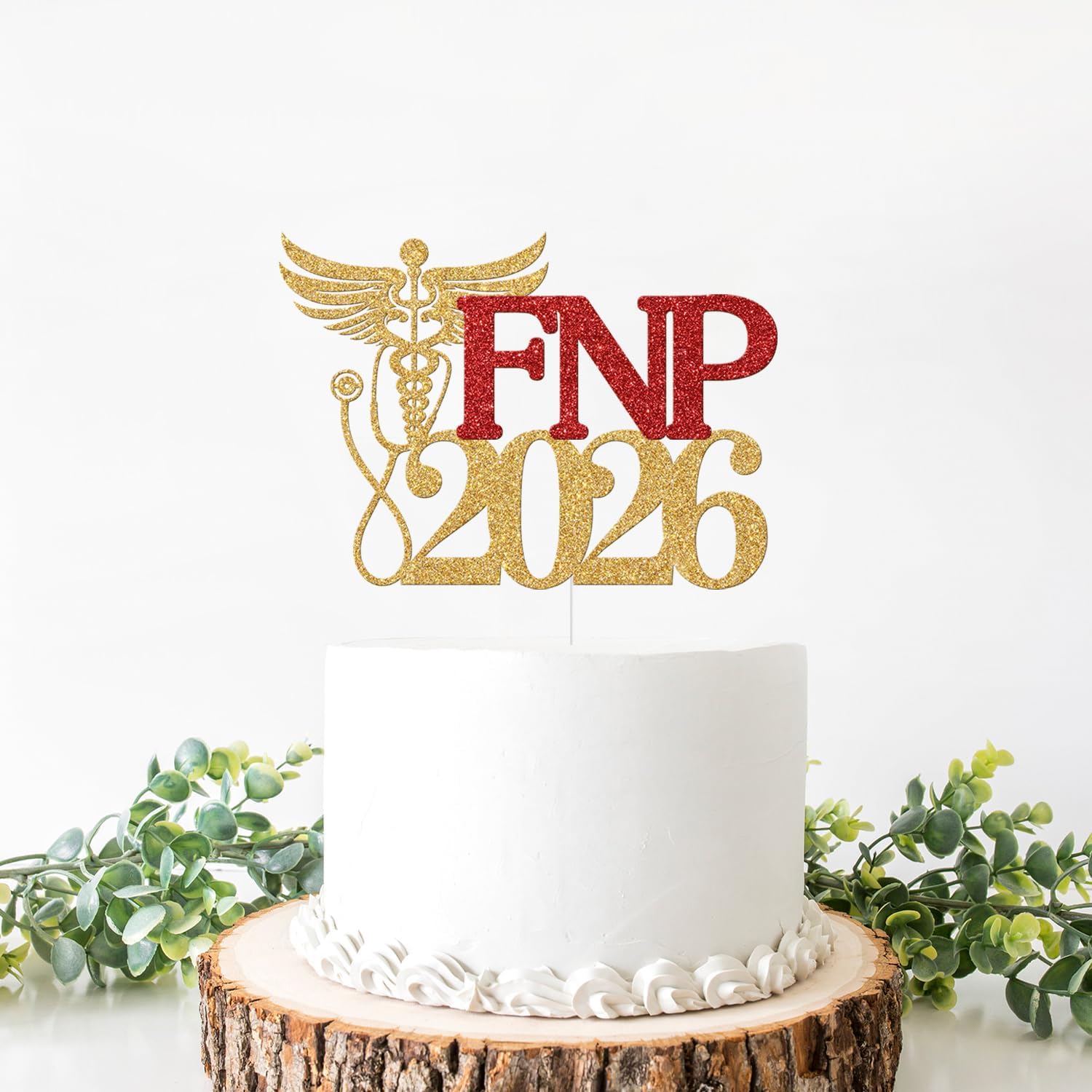 Detalle de Yotawebery FNP 2026 Graduation Cake Topper, Gold and Red Glitter