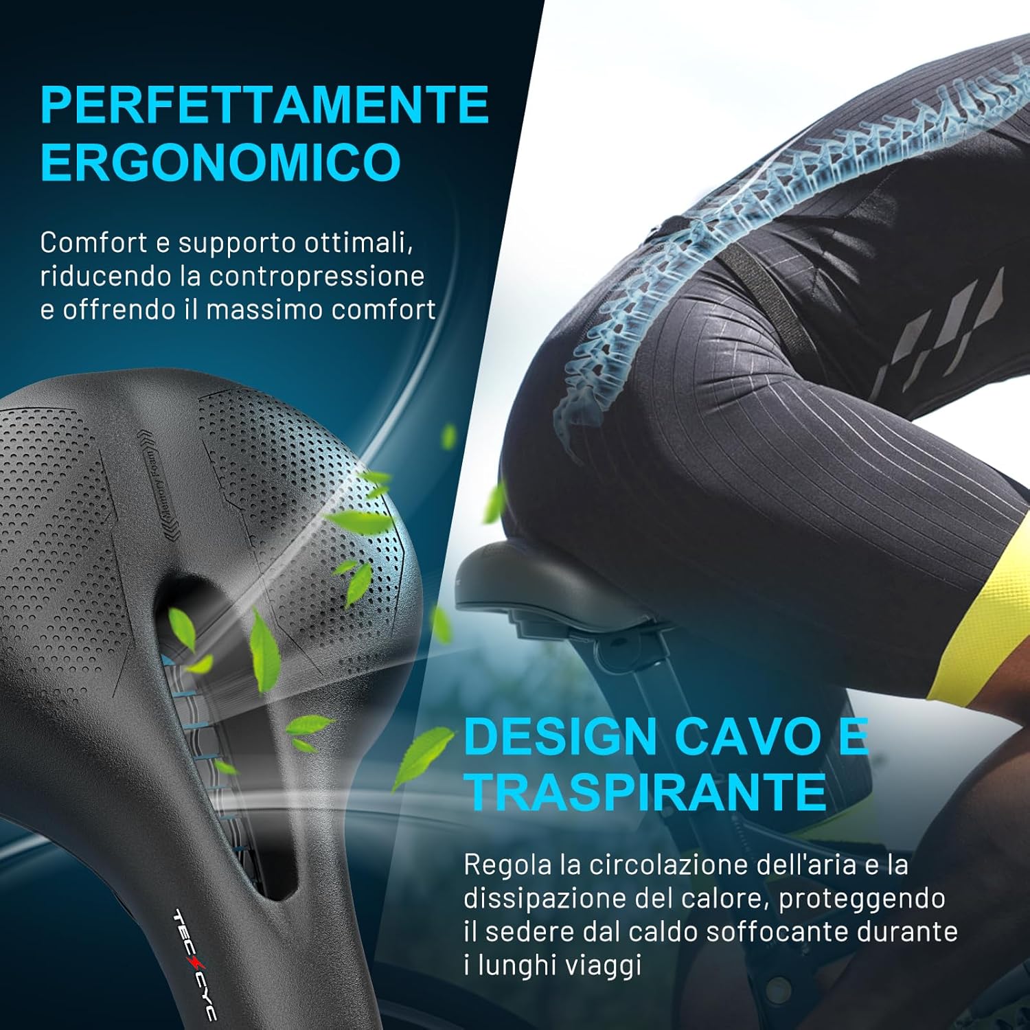 Thumbnail 5 de TECHCYC Sella per bicicletta in memory foam e gel, comoda e traspirante per strada, MTB e bici elettriche