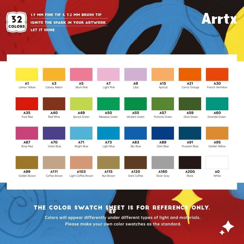 Thumbnail 6 de Arrtx Acrylic Paint Pens: 32 Vibrant Colours with Brush & Fine Tips for Multi-Surface Crafting