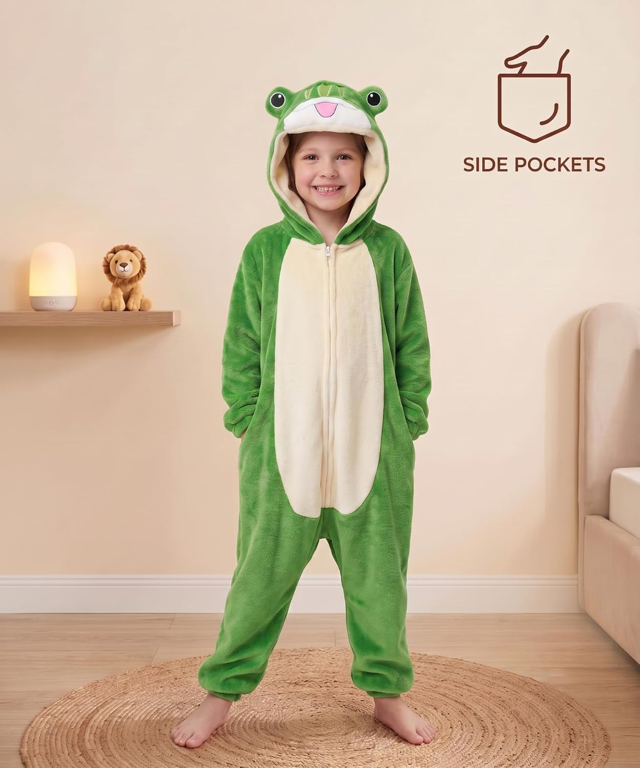 Detalle de LONULAIN WXETSY Kids Animal Onesie Pajamas, Flannel Fleece Hood, Pockets & Zipper