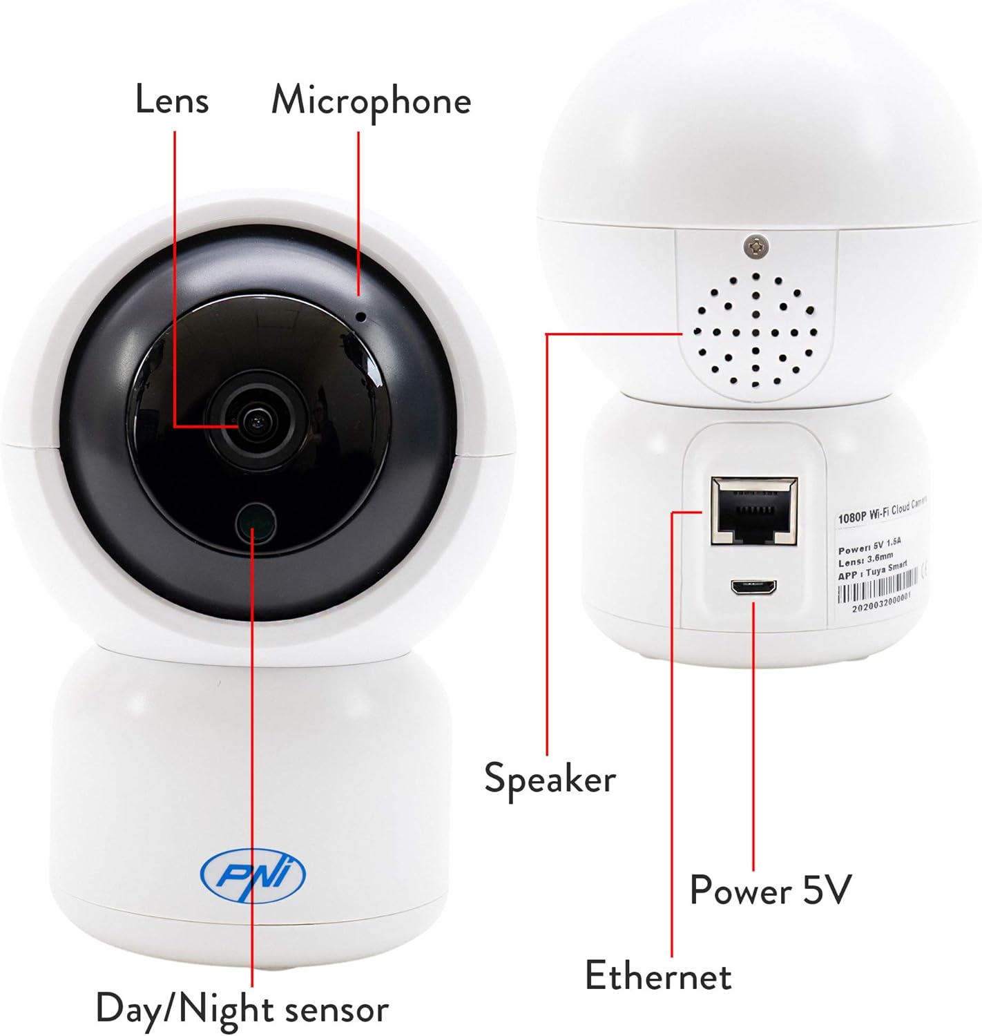 Thumbnail 5 de PNI IP390T Telecamera di videosorveglianza 1080P PTZ WiFi con microSD fino a 128 GB, visione notturna e integrazione Tuya