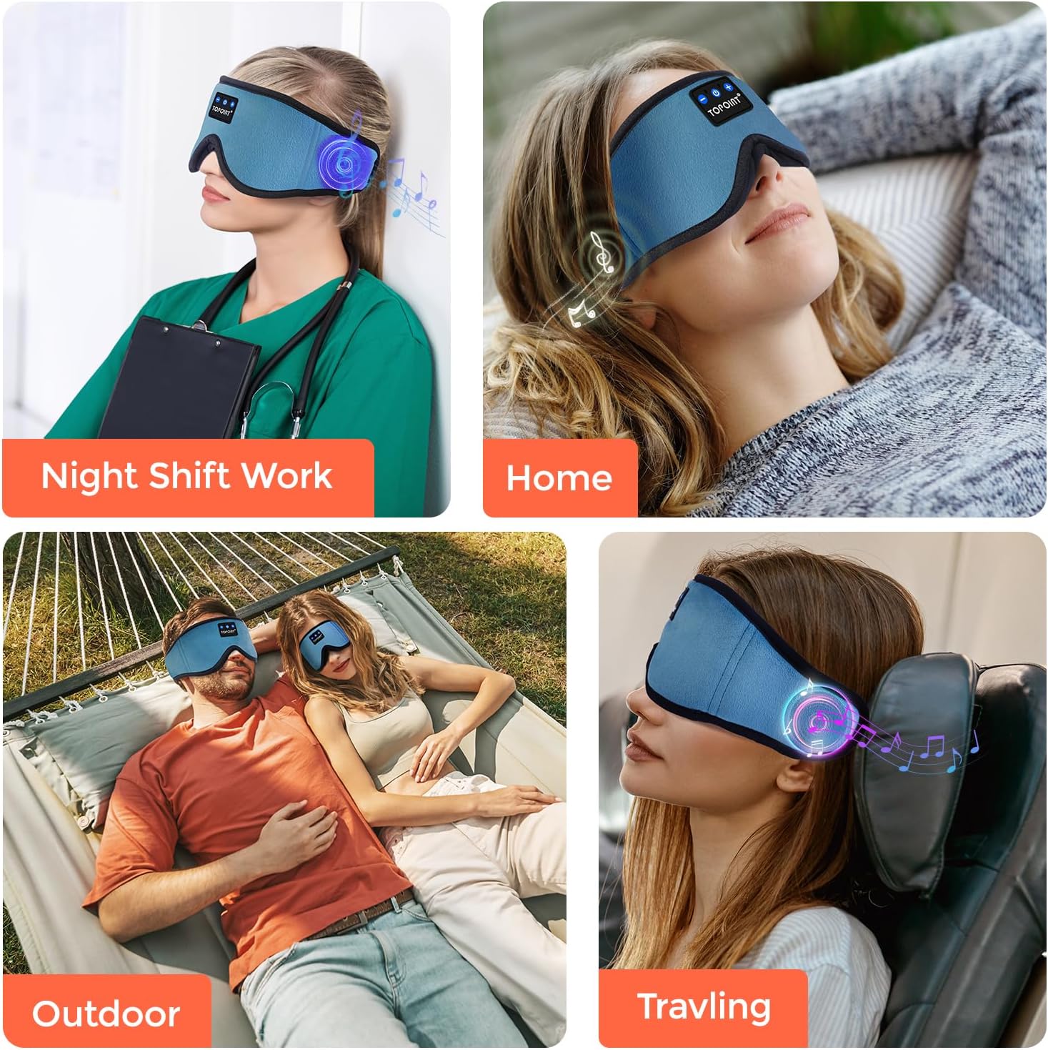 Detalle de TOPOINT Bluetooth Sleep Mask Headphones with 3D Eye Socket – Wireless Sleep Earphones