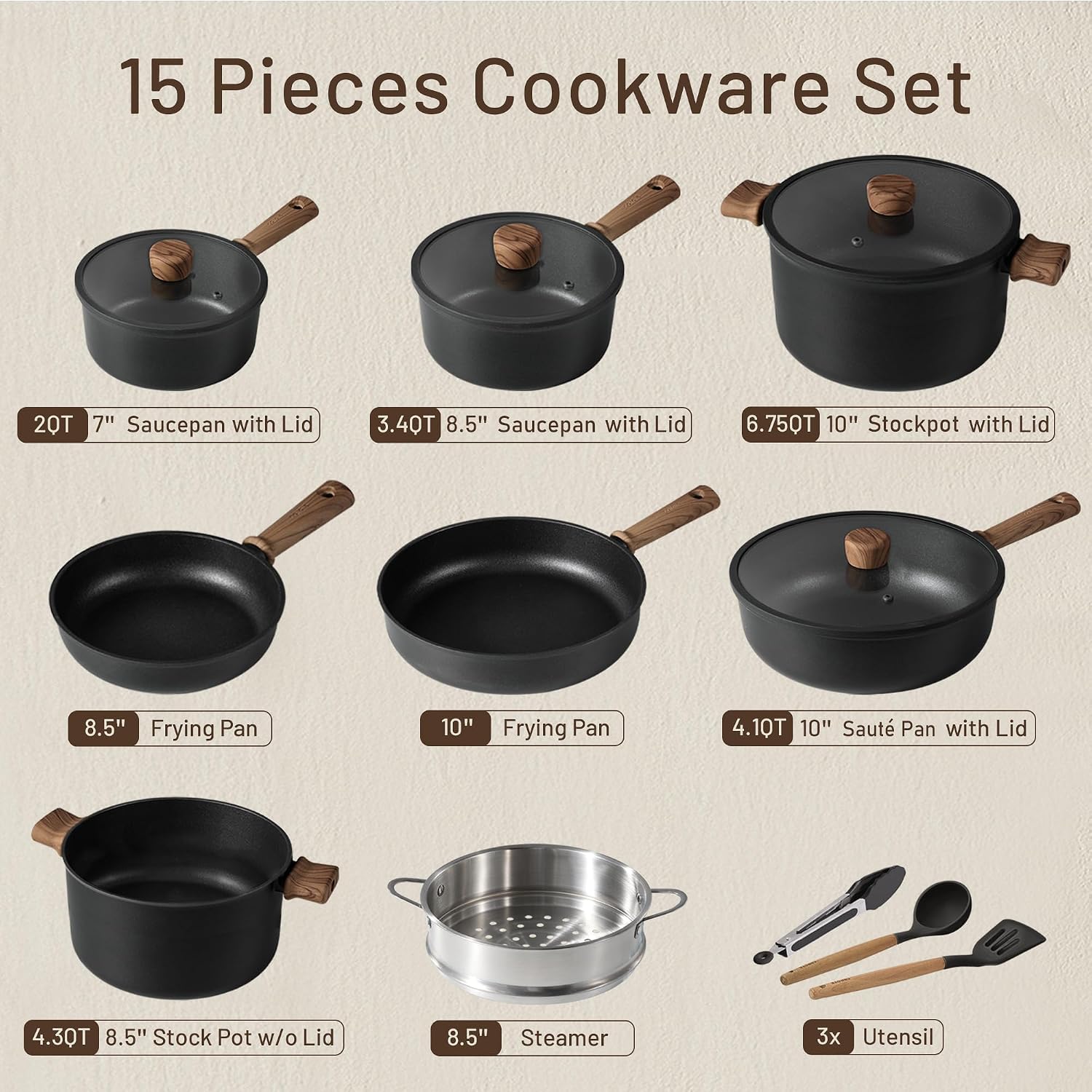 Detalle 2 de CAROTE 16-Piece Nonstick Cookware Set