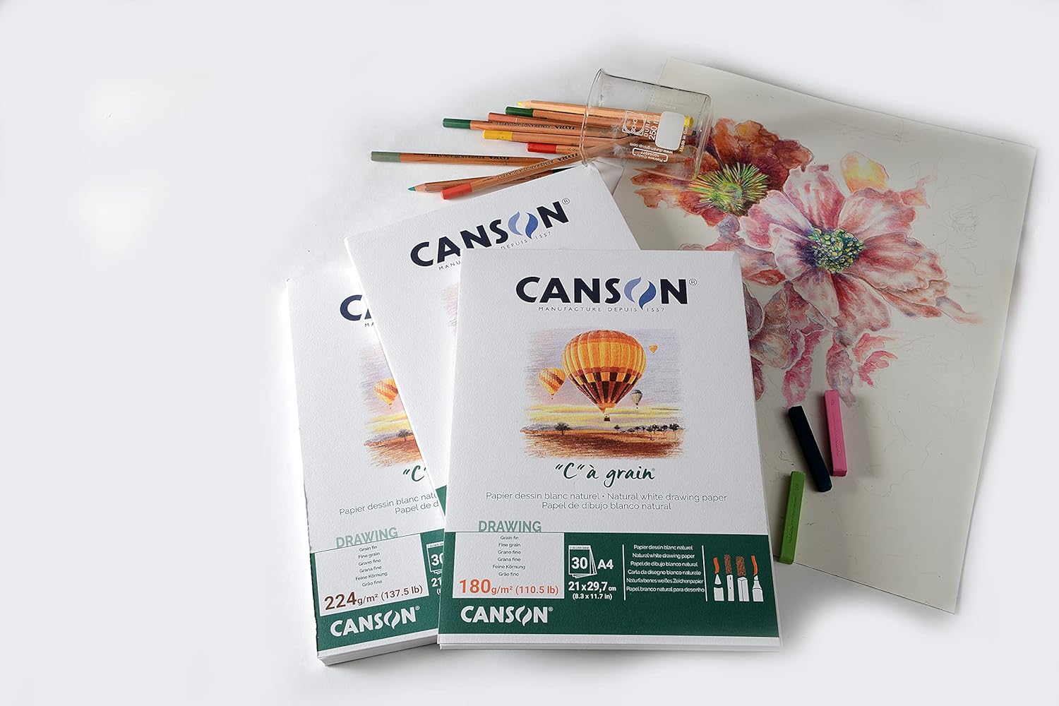 Thumbnail 1 de CANSON 'C' à Grain – Bloc 30 feuilles A3, 224 g/m², papier dessin blanc naturel