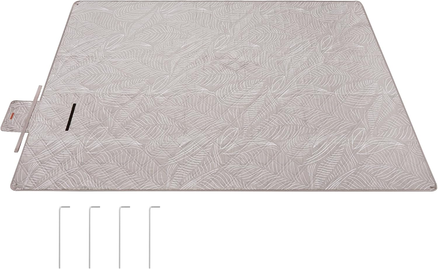 SONGMICS Picnic Blanket 300 x 200 cm with Ground Pegs – Leaf Pattern in Khaki
