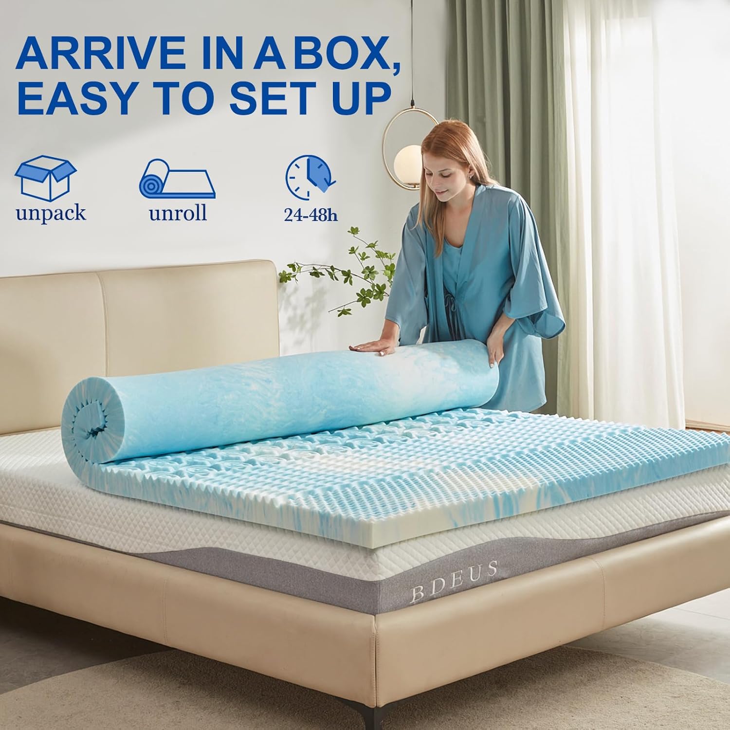 Thumbnail 4 de SINWEEK 2 Inch Mattress Topper (5-Zone Gel Swirl Memory Foam) – Twin Size Blue