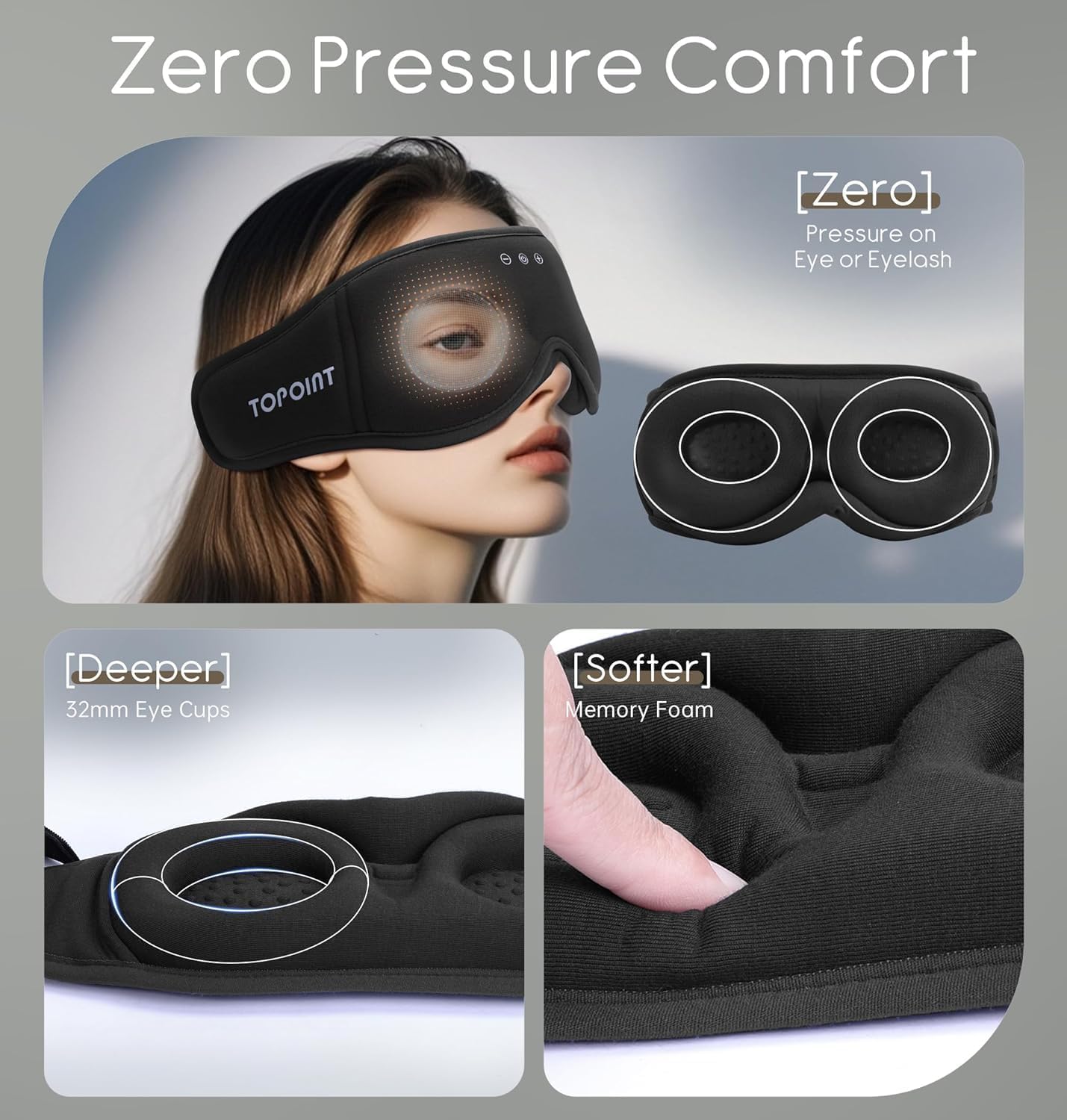 Detalle 2 de TOPOINT Bamboo Cotton Bluetooth Sleep Mask with Headphones