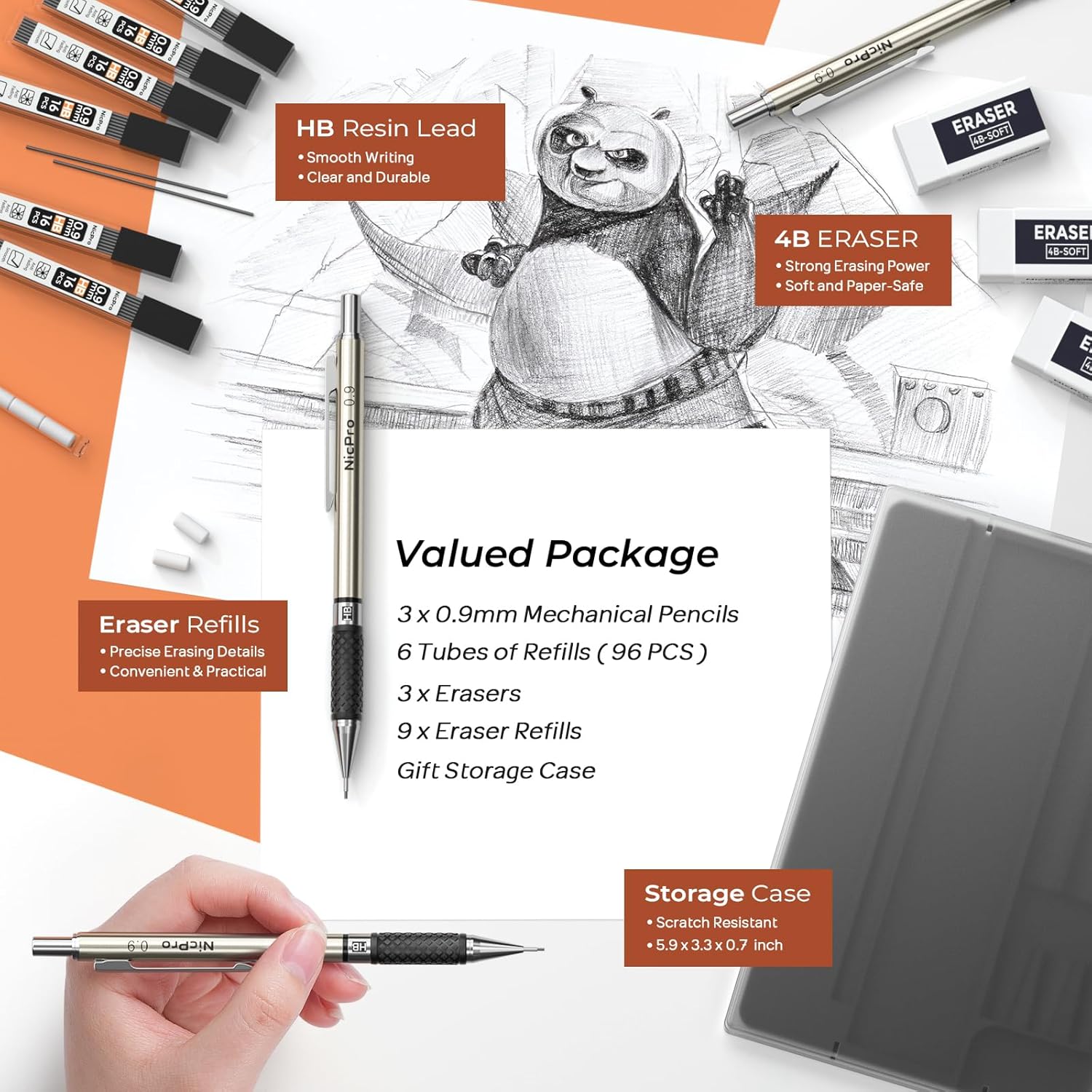 Thumbnail 3 de Nicpro 0.9 mm Art Mechanical Pencil Set (3 Pack) with Storage Case & HB Lead Refills