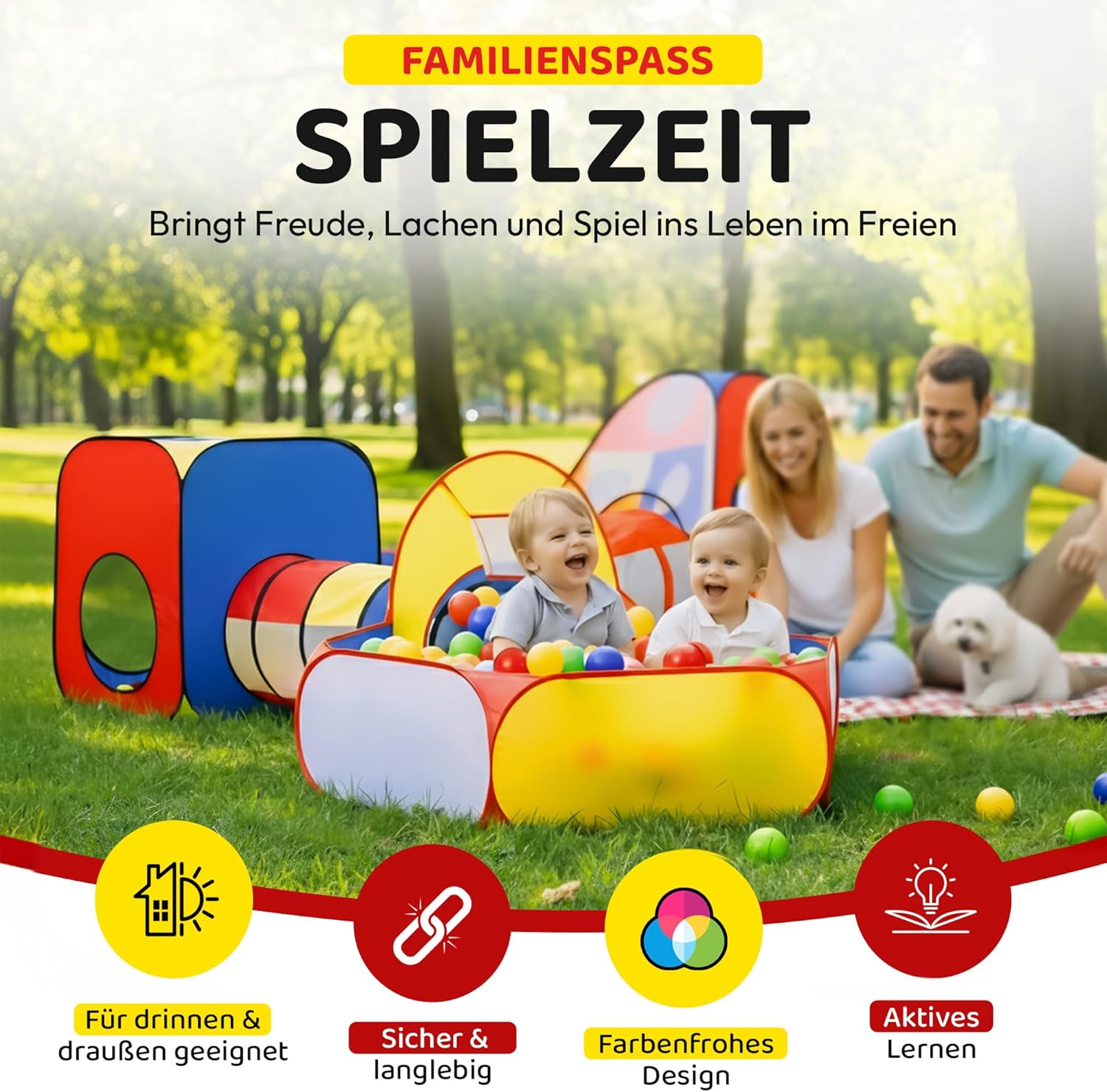 Thumbnail 1 de all Kids United® Spielzelt mit Tunnel & Bällebad (ohne Bälle) – XXL Spielland 5-teiliges Pop-Up Spiel-Haus mit Tasche