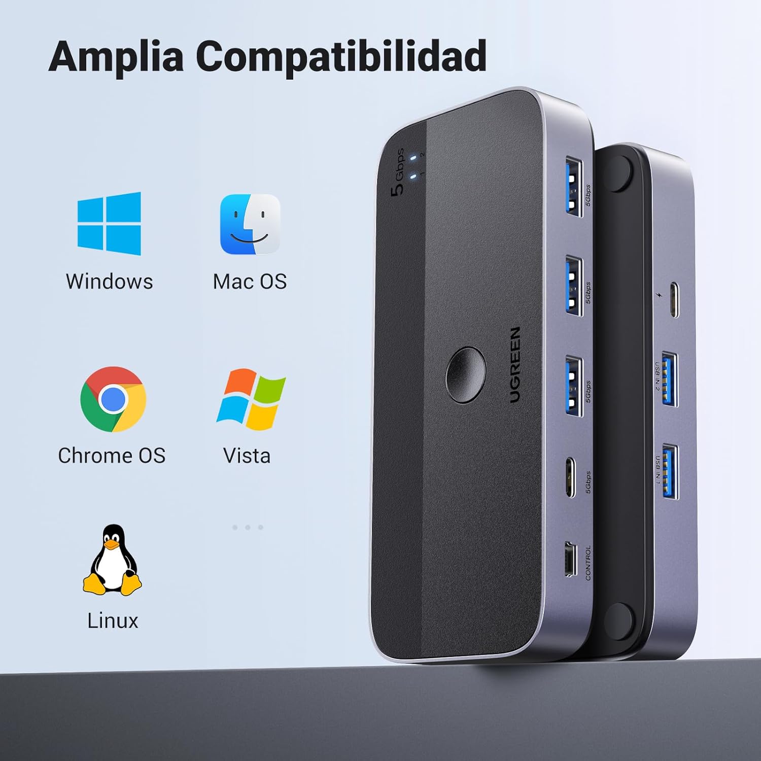 Thumbnail 6 de UGREEN Switch KVM USB 3.0 a 4 Porte per 2 PC – 2 In/4 Out, 5 Gbps, con 2 Cavi inclusi