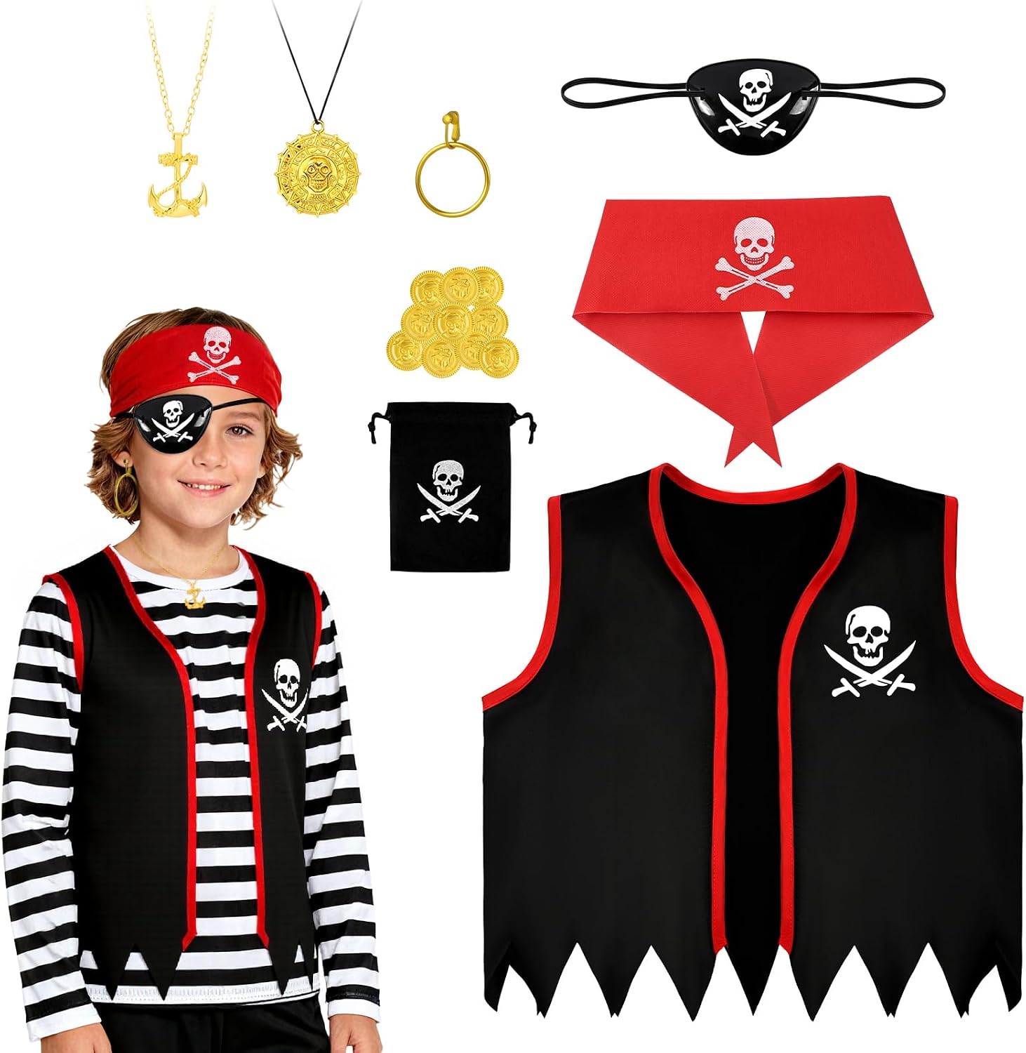 AOOWU Deguisement Pirate Enfant 8 pièces 🎭
