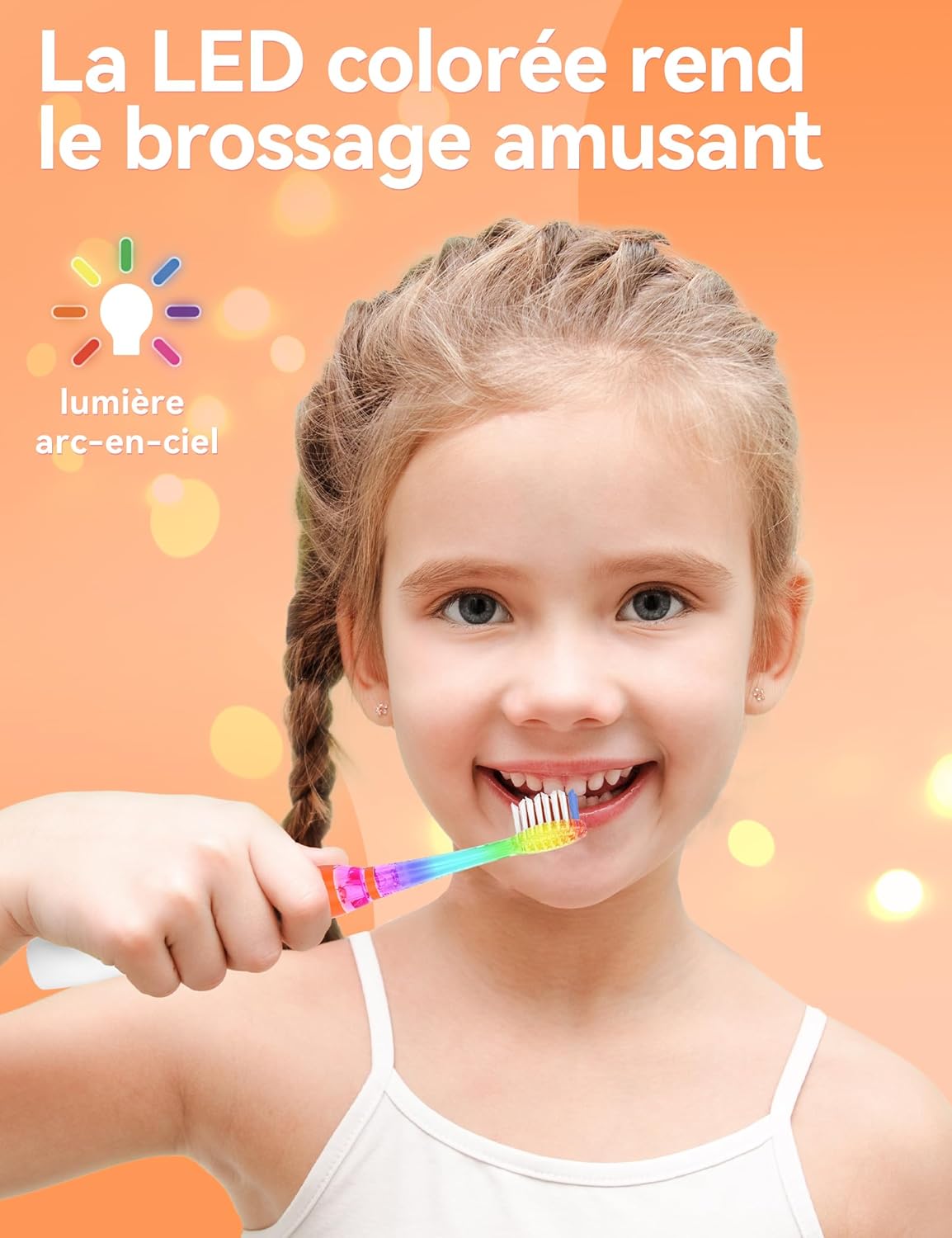 Thumbnail 1 de seago SG977 brosse à dents électrique enfant (3-12 ans) avec LED colorées, minuteur 2 min et 4 têtes de rechange