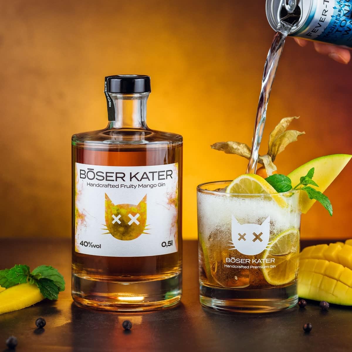 Thumbnail 1 de BÖSER KATER Fruity Mango Gin – Handgemachter Mango-Gin, 0,5 l, 40% Vol.