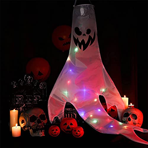 Detalle de Halloween Deko Geist – 120 cm, hängende Geister-Deko mit bunten Lichterketten von Bseical