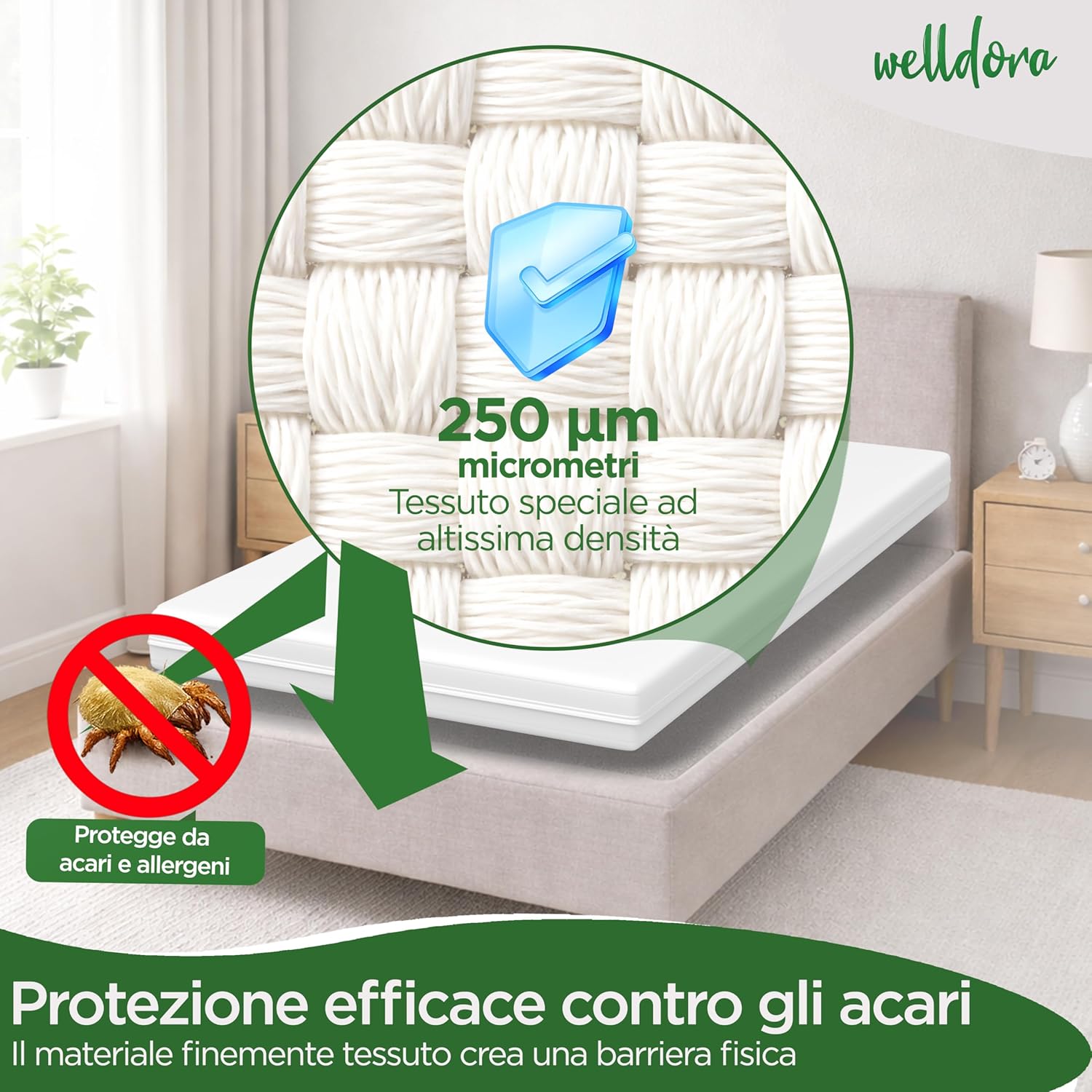 Thumbnail 5 de Welldora Coprimaterasso Antiacaro Premium – Copri Materasso Anallergico con Cerniera 90x200x20 cm