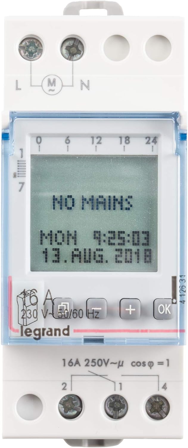 Thumbnail 1 de Legrand Minuterie hebdomadaire numérique 1 canal Alpharex D21 412631 (230 V) pour programmer l’éclairage