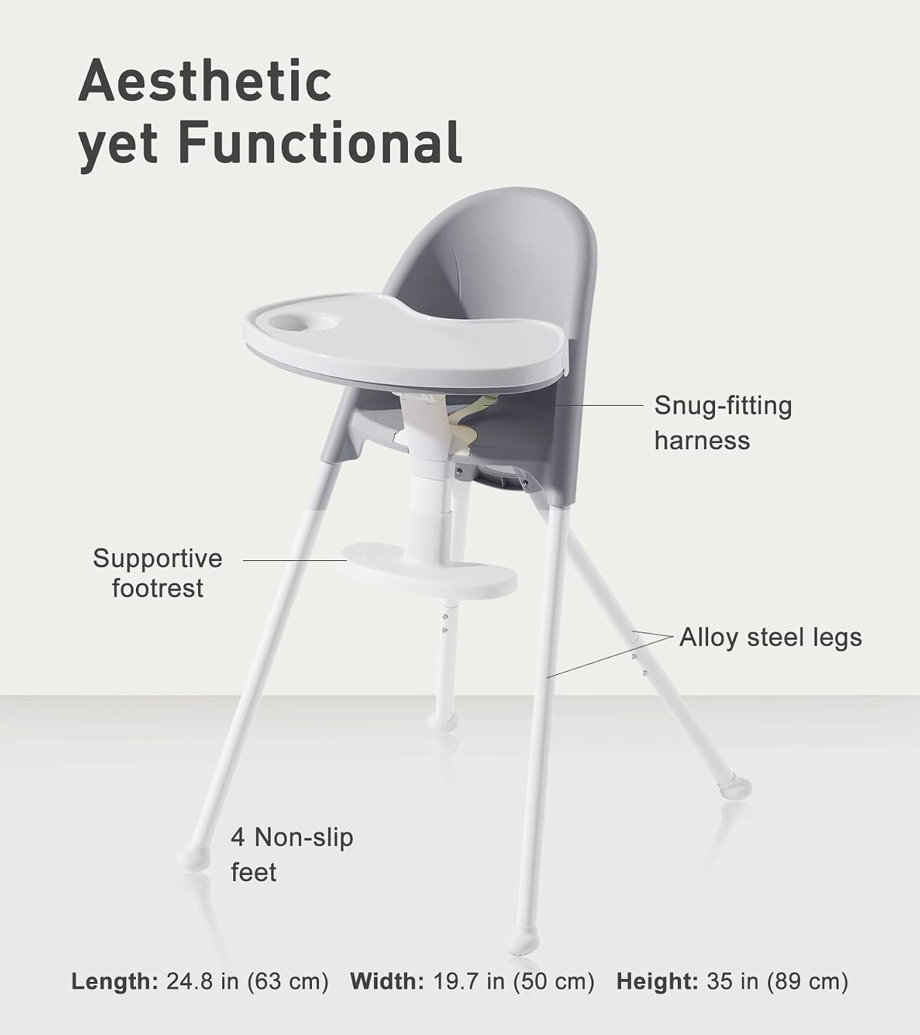 Thumbnail 6 de Mallify Foldable High Chair, 3-in-1 Convertible Baby Feeding Chair, Gray