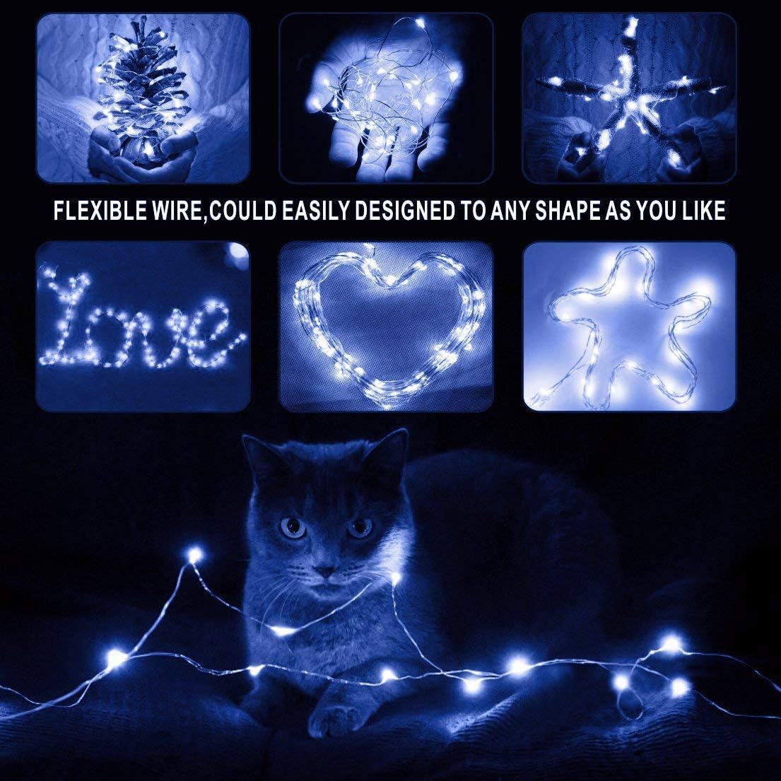 Detalle de Tasodin 16.4 ft LED Fairy Lights, 50 Cool-White Lights on Flexible Copper Wire