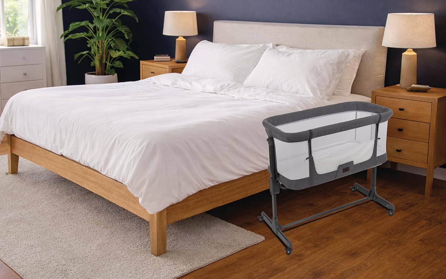 Detalle 1 de BABYLO Aurora 2-in-1 Co Sleeper, Bedside Crib & Standalone Cot with Mattress (Grey)