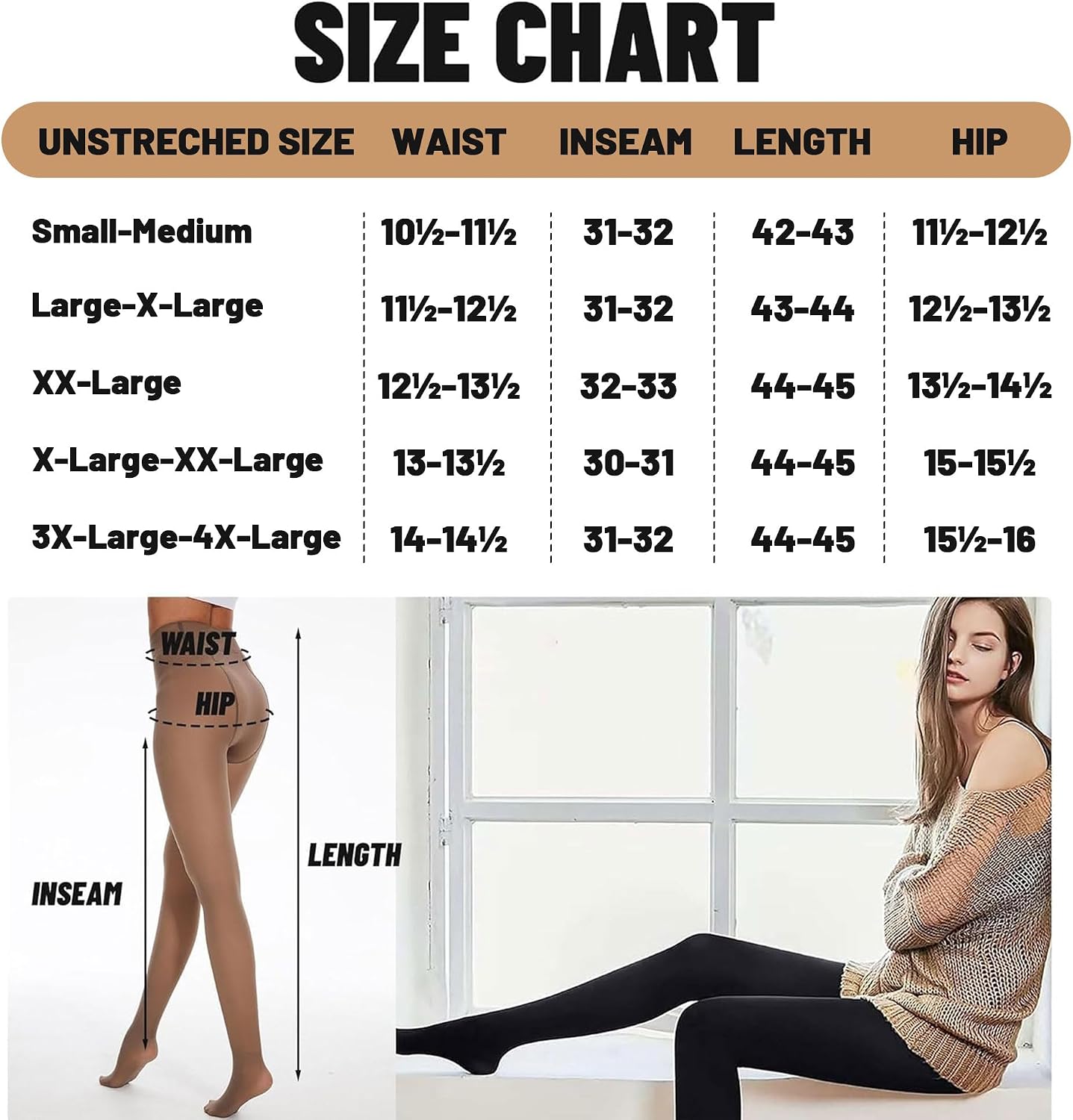 Detalle 2 de CAMPSNAIL Fleece-Lined Thermal Tights for Women, High-Waisted Sheer-Look