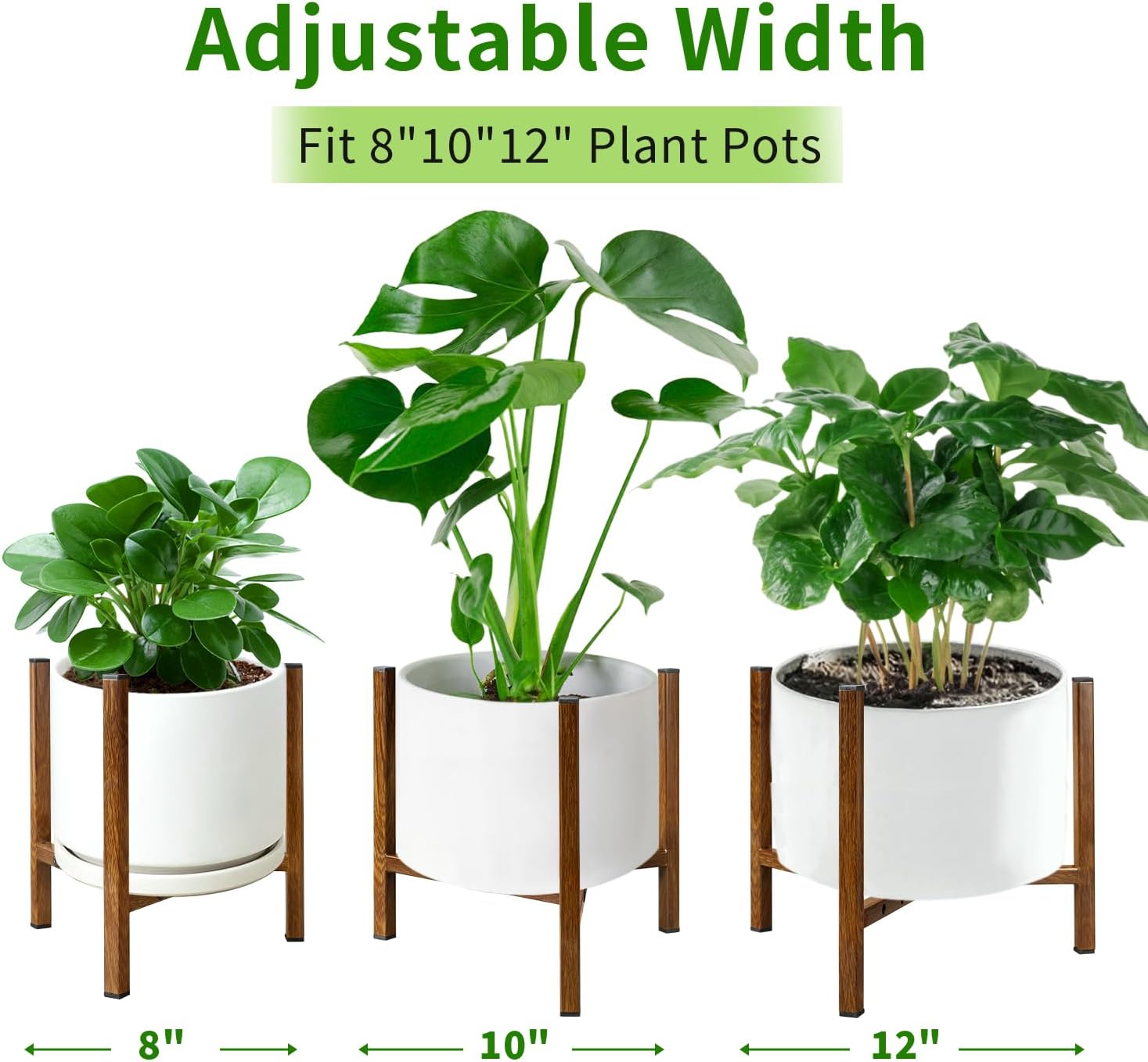 Detalle de Airpark brown01 Adjustable Metal Plant Stand, 8–12-Inch Pots, Brown Wood-Grain