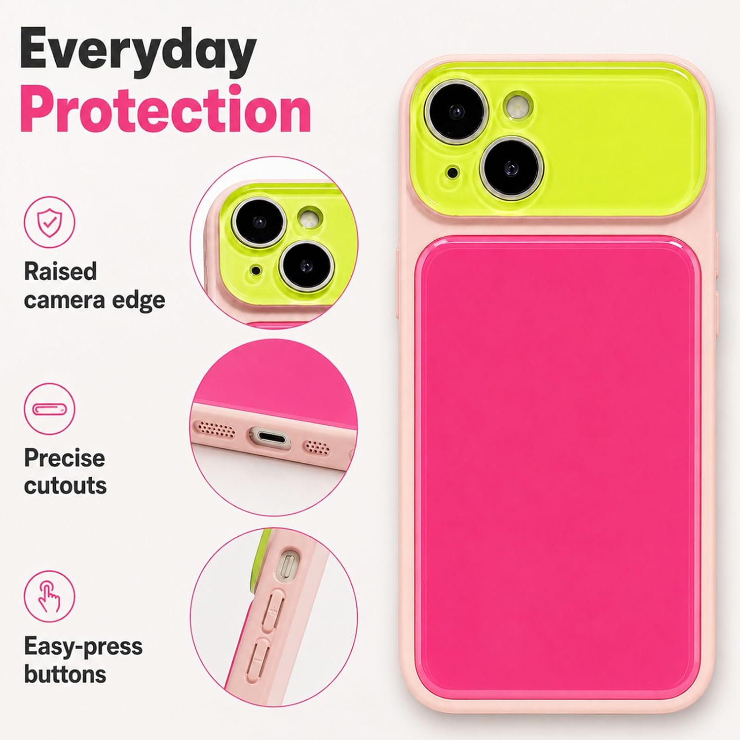 Detalle 2 de EKELYVIA Pink TPU Case for iPhone 13 with Raised Camera and Screen Bezels