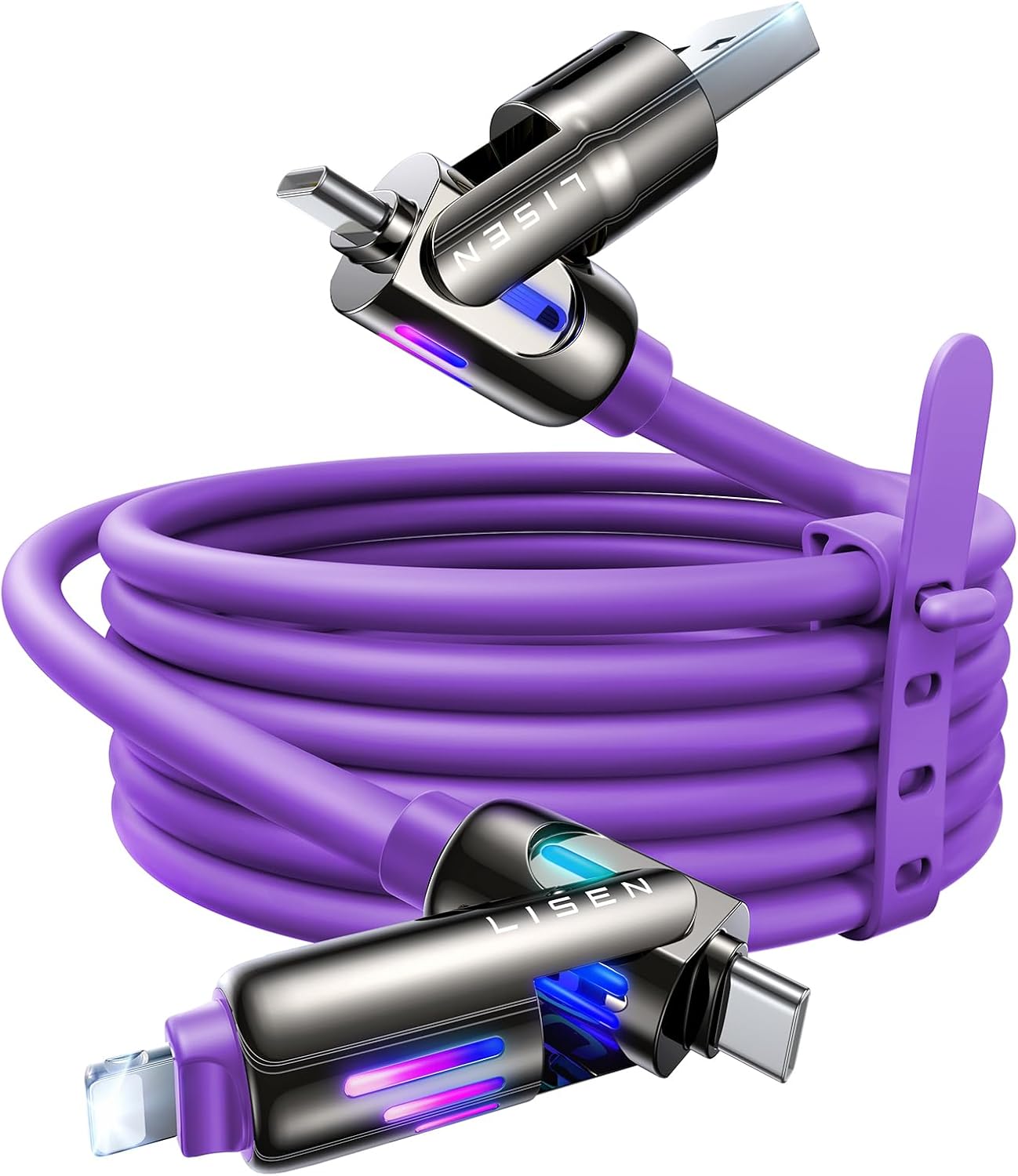 Detalle de LISEN 70427P 4-in-1 Charging Cable, 6.6 ft, 240W, Purple