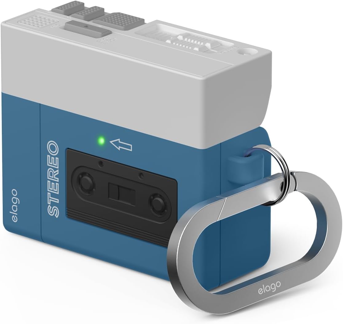 Detalle de elago Armor Coque lecteur de cassette pour AirPods 4 (bleu) avec lanière