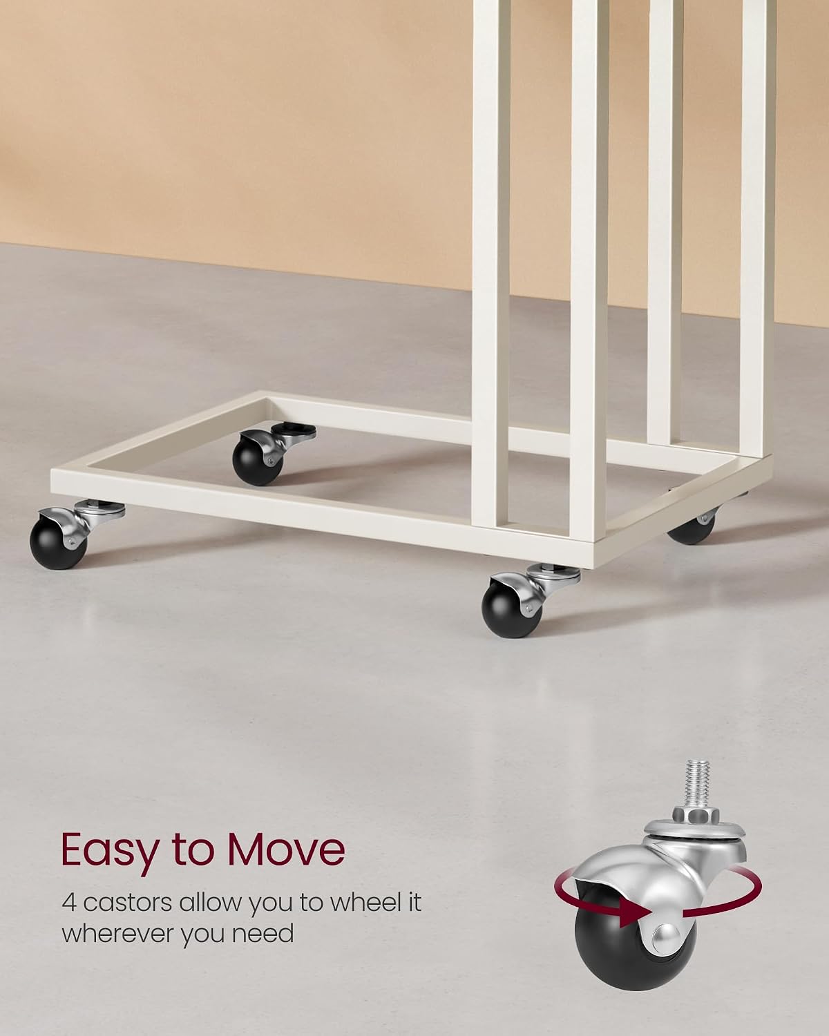 Detalle 2 de VASAGLE BARNET LNT050W77 End Table, Cream White, Steel Frame and Castors