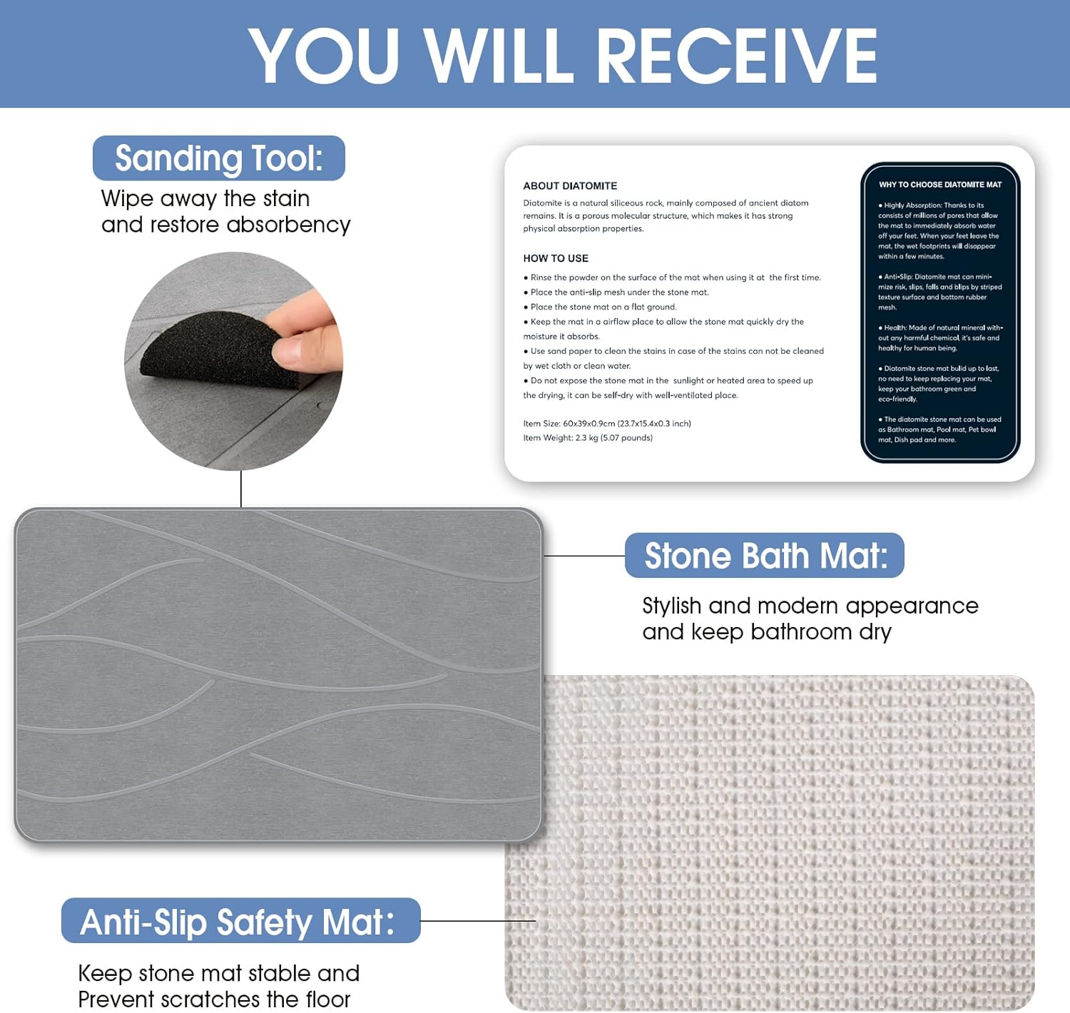 Thumbnail 5 de Veeloim Stone Bath Mat 23.6"