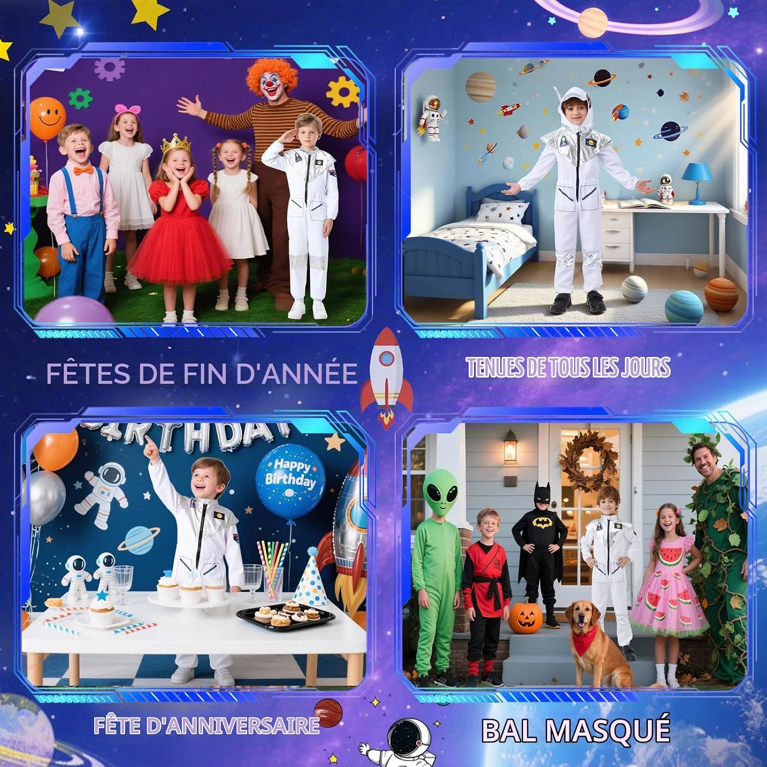 Detalle 2 de BSBUY 5199625 astronautenkostuum voor kinderen met ruimtehelm, maat 110-140