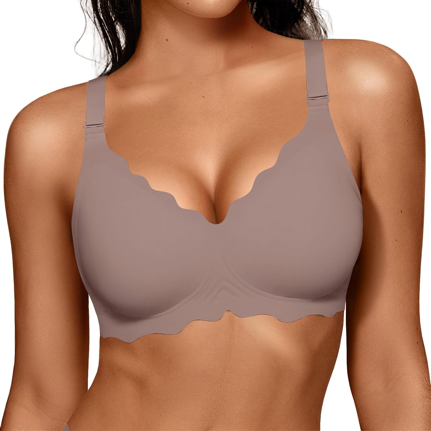 Detalle de OEAK Women Jelly Bra: No-Wire Scalloped Push Up T-Shirt Bra (Seamless, Convertible Straps)