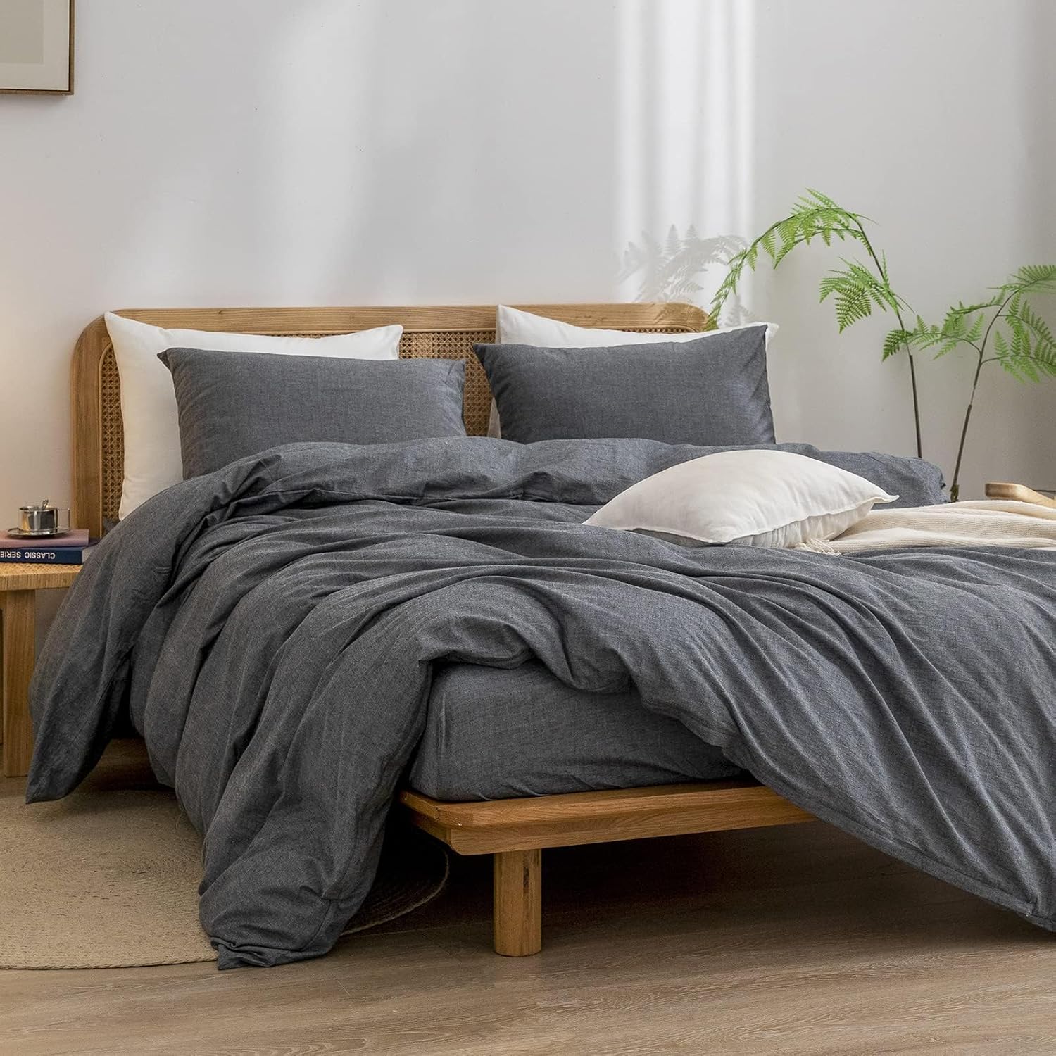 Detalle 2 de BESTOUCH 100% Cotton Duvet Cover Set, Dark Black, King đź’¤