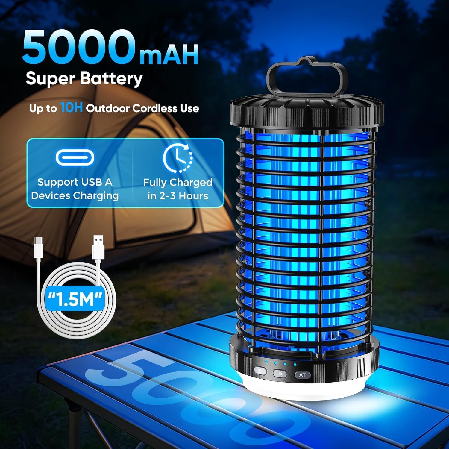 Detalle 2 de GARUTED BK 06 Rechargeable Bug Zapper with 5000mAh Battery and LED Night Light