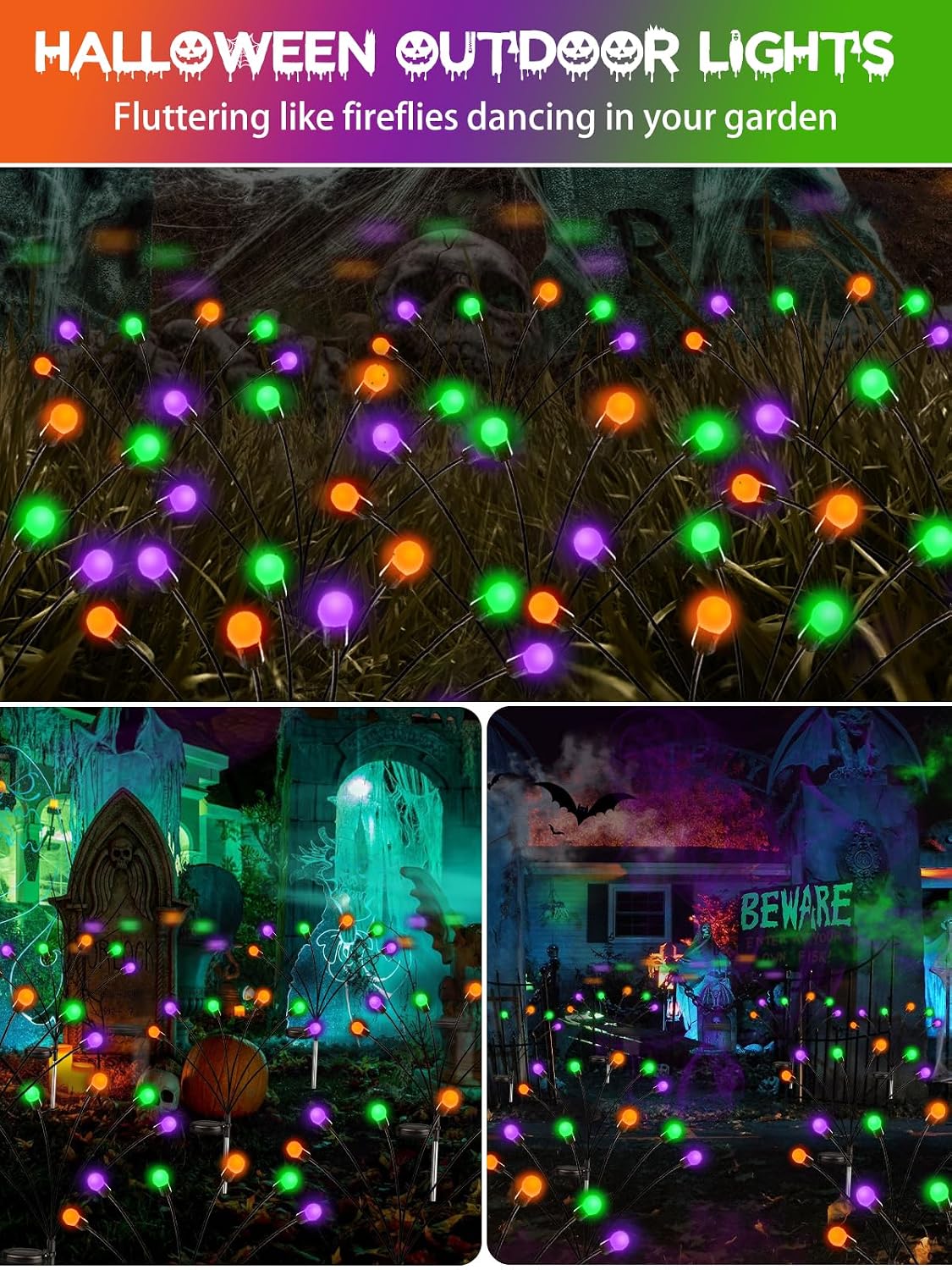 Detalle 1 de SANJICHA 6-Pack Solar Firefly Lights, Halloween Outdoor Decor, 2 Modes
