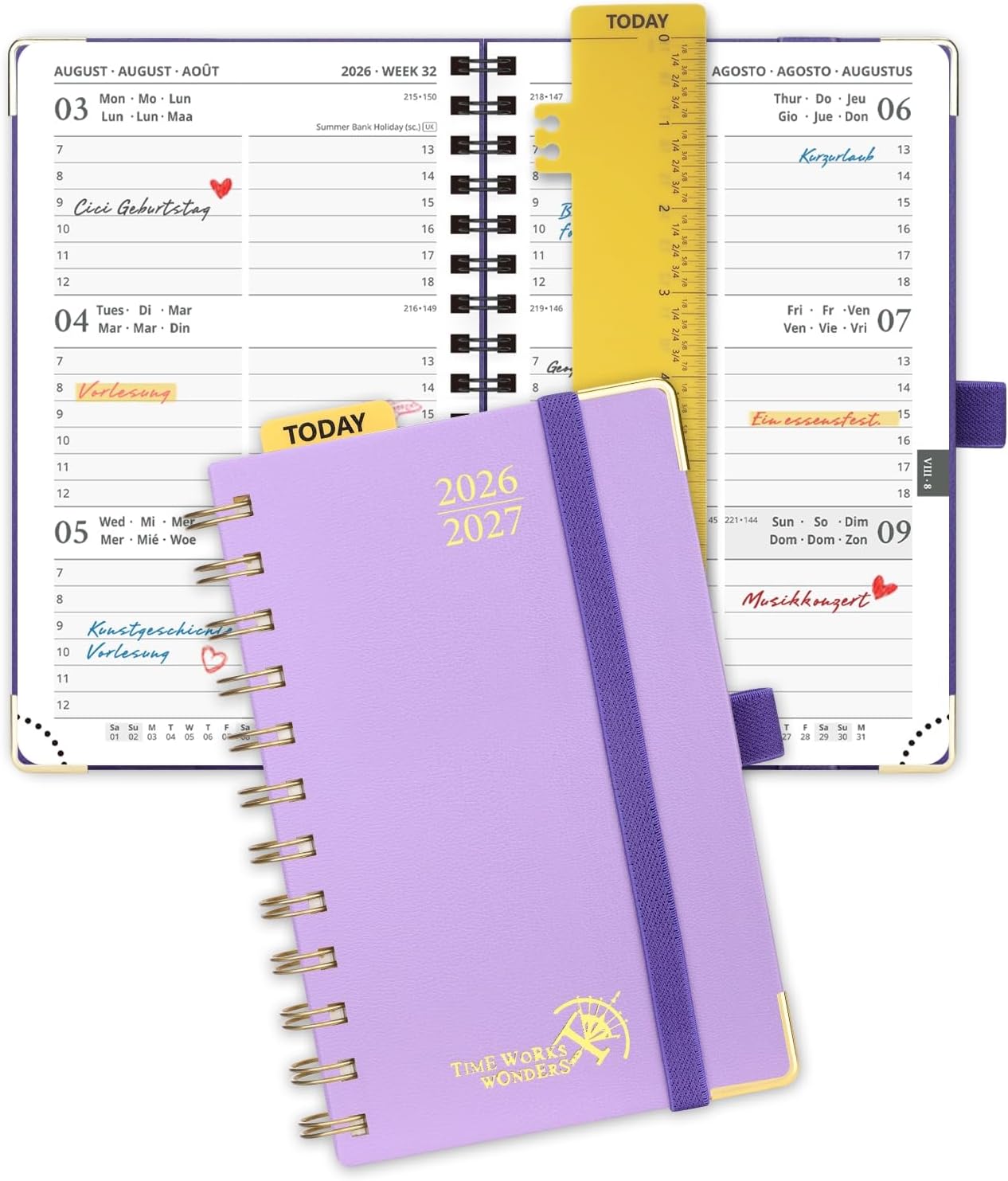 Detalle de POPRUN Taschenkalender 2026/2027 – Kompakter Planer im A6-Format mit Hardcover und vergoldeten Schutzecken