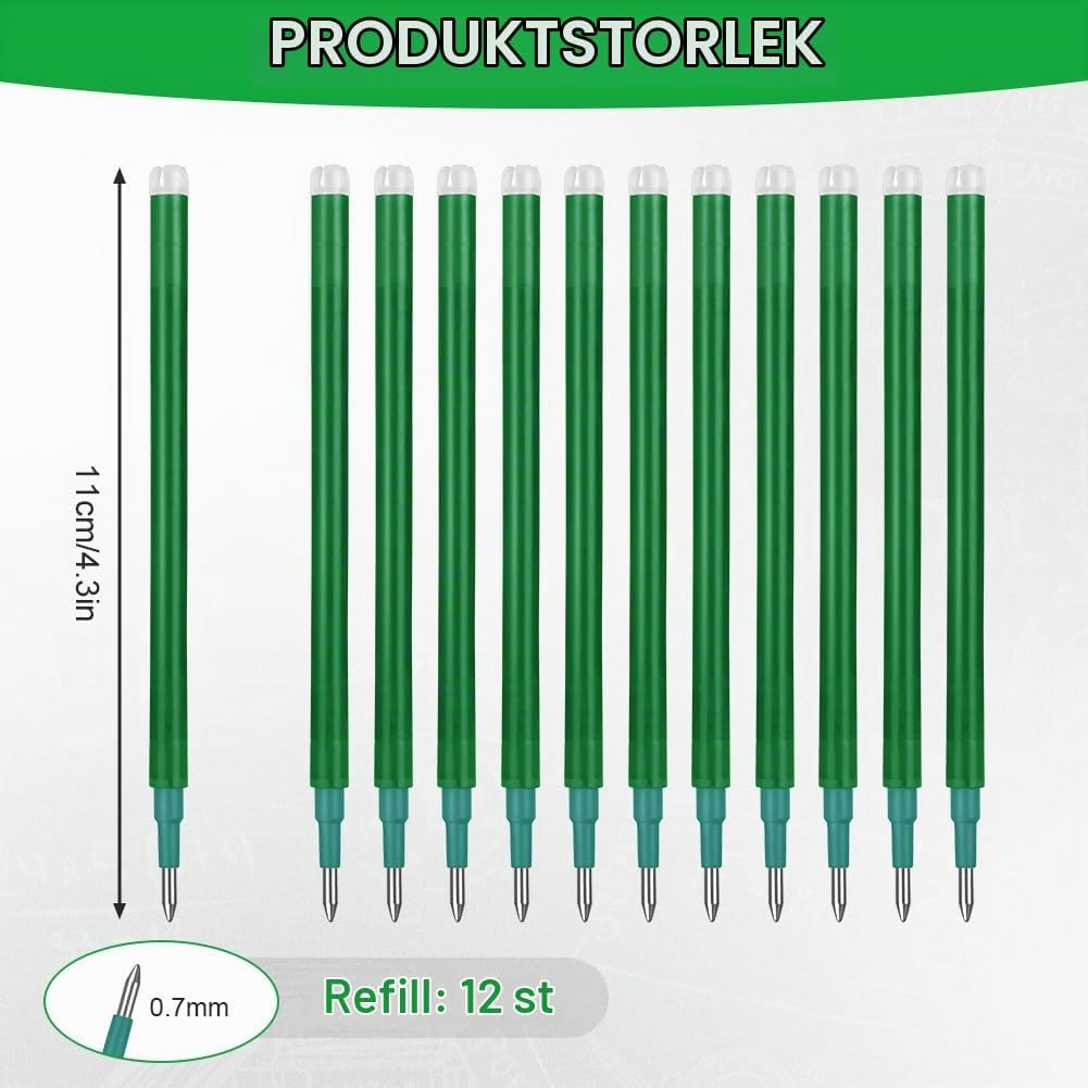 Detalle 2 de Vicloon 12 stuks groen – påfyllning till raderbar gelpenna, 0,7 mm
