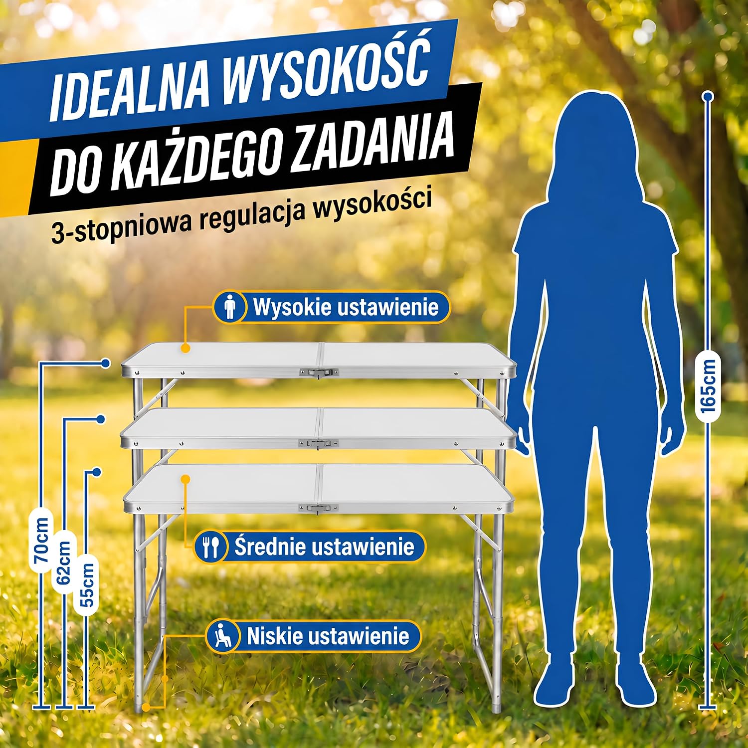 Detalle de GOODS+GADGETS 3169011 – aluminiowy stół kempingowy 120 × 60 cm z 4 taboretami