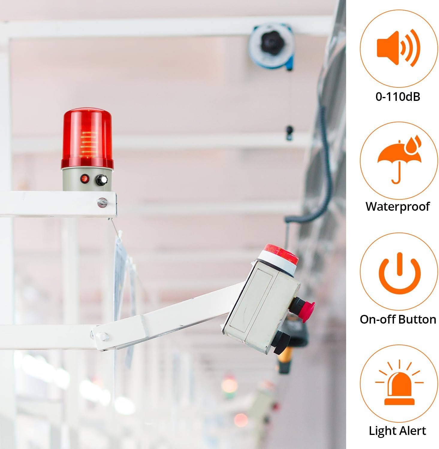 Detalle de QWORK 工業用LED回転警告灯 110V AC・赤色ストロボ・音量調節対応