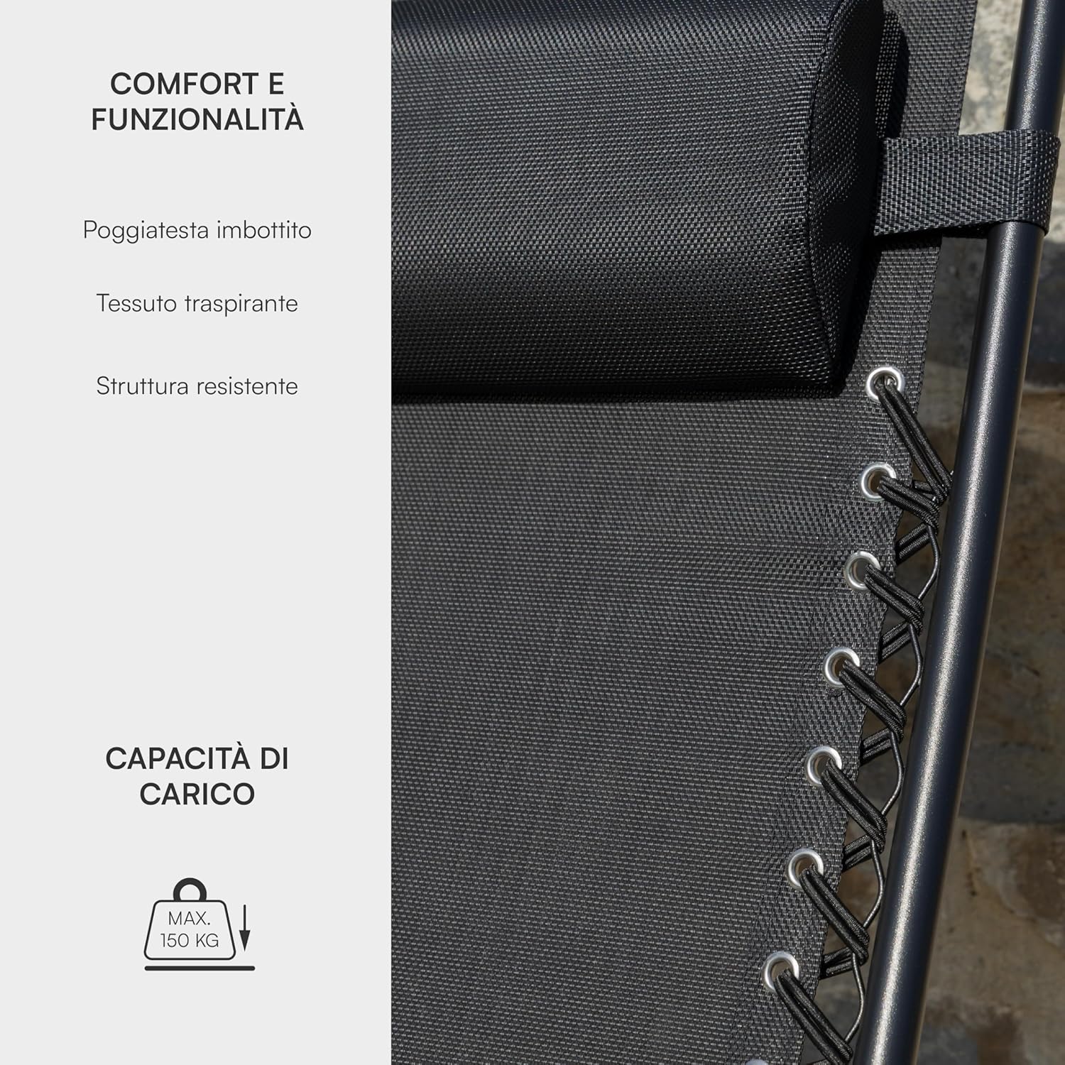 Thumbnail 4 de Baroni Home Sedia Sdraio Zero Gravity pieghevole da esterno 165x65x93 cm grigio