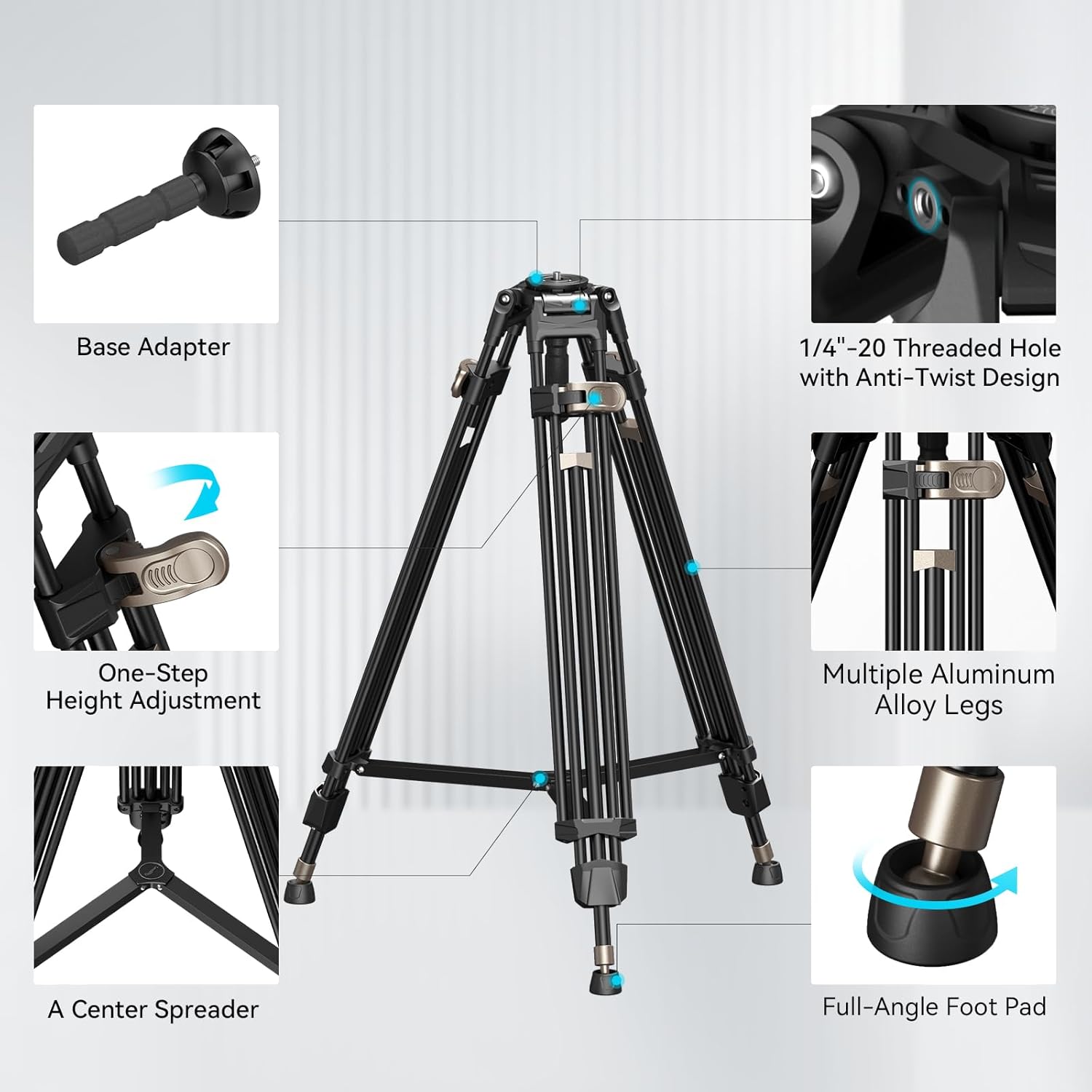 Thumbnail 4 de SMALLRIG Trépied vidéo robuste AD-80 FreeBlazer (4164) 180 cm avec adaptateur 75 mm