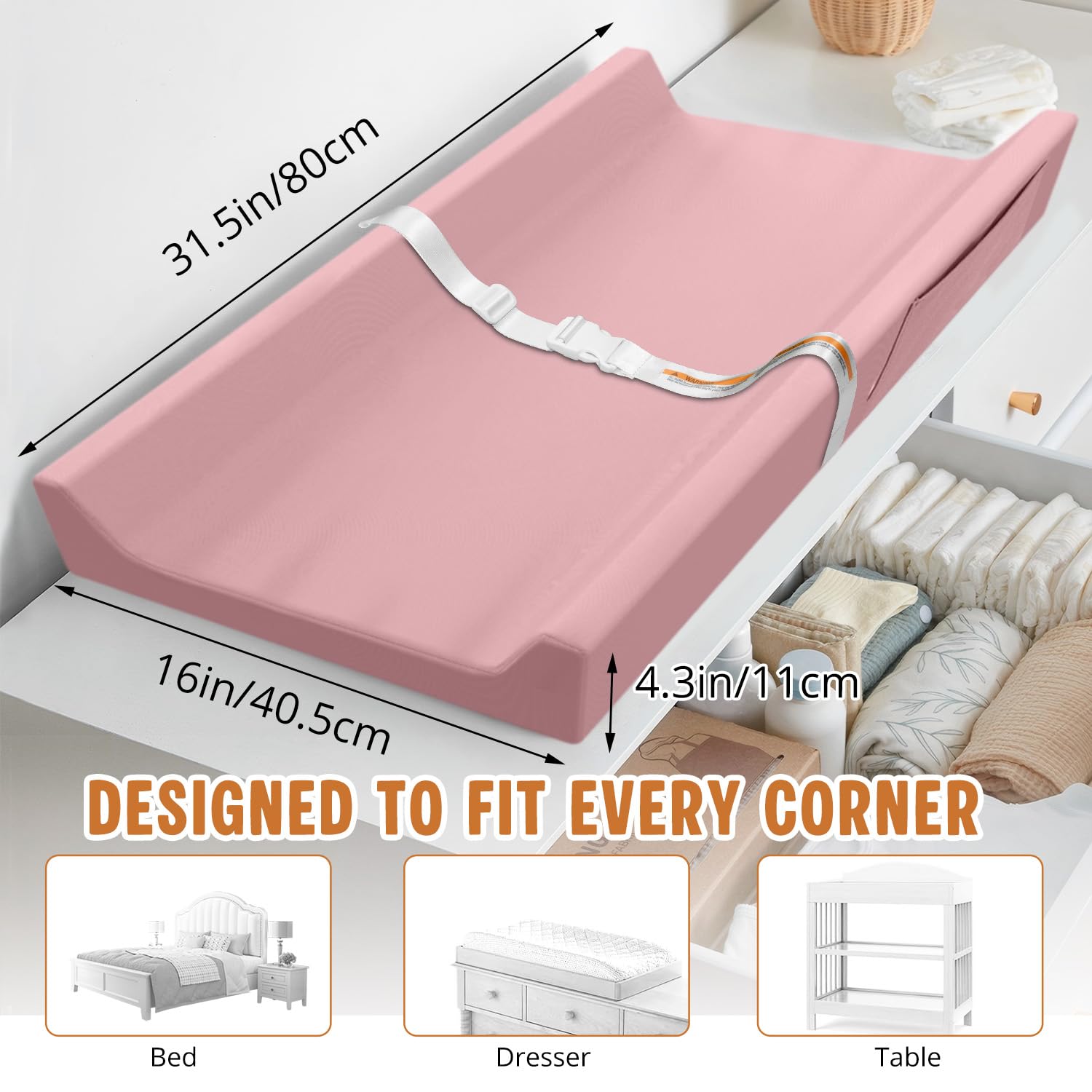 Detalle de JVEOO Vegan Leather Baby Changing Pad, Waterproof, Wipeable, 31.5" x 16