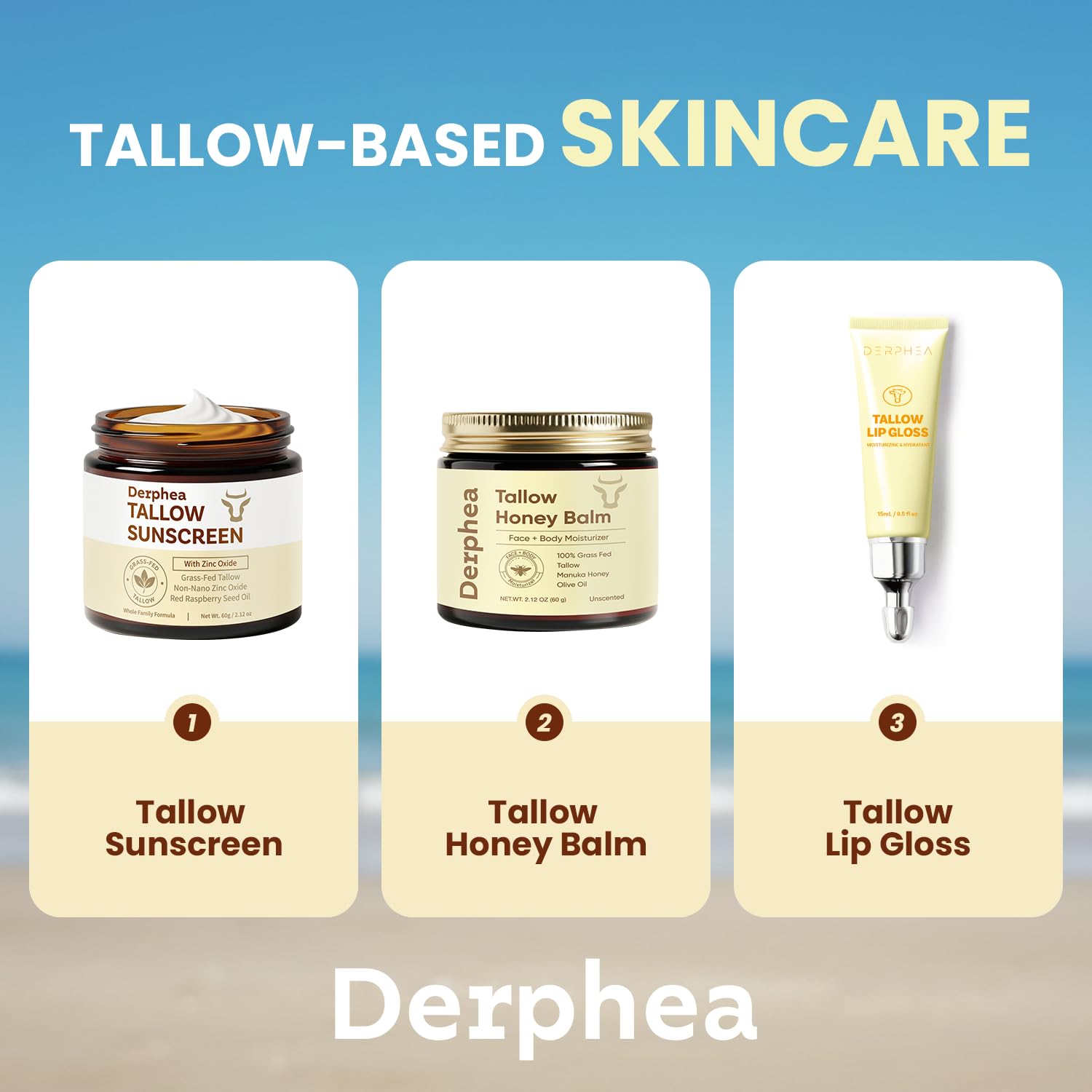 Thumbnail 6 de Derphea Natural Beef Tallow Sunscreen SPF 50 (22% Non-Nano Zinc Oxide) for Sensitive, Acne-Prone, Kid-Safe Skin