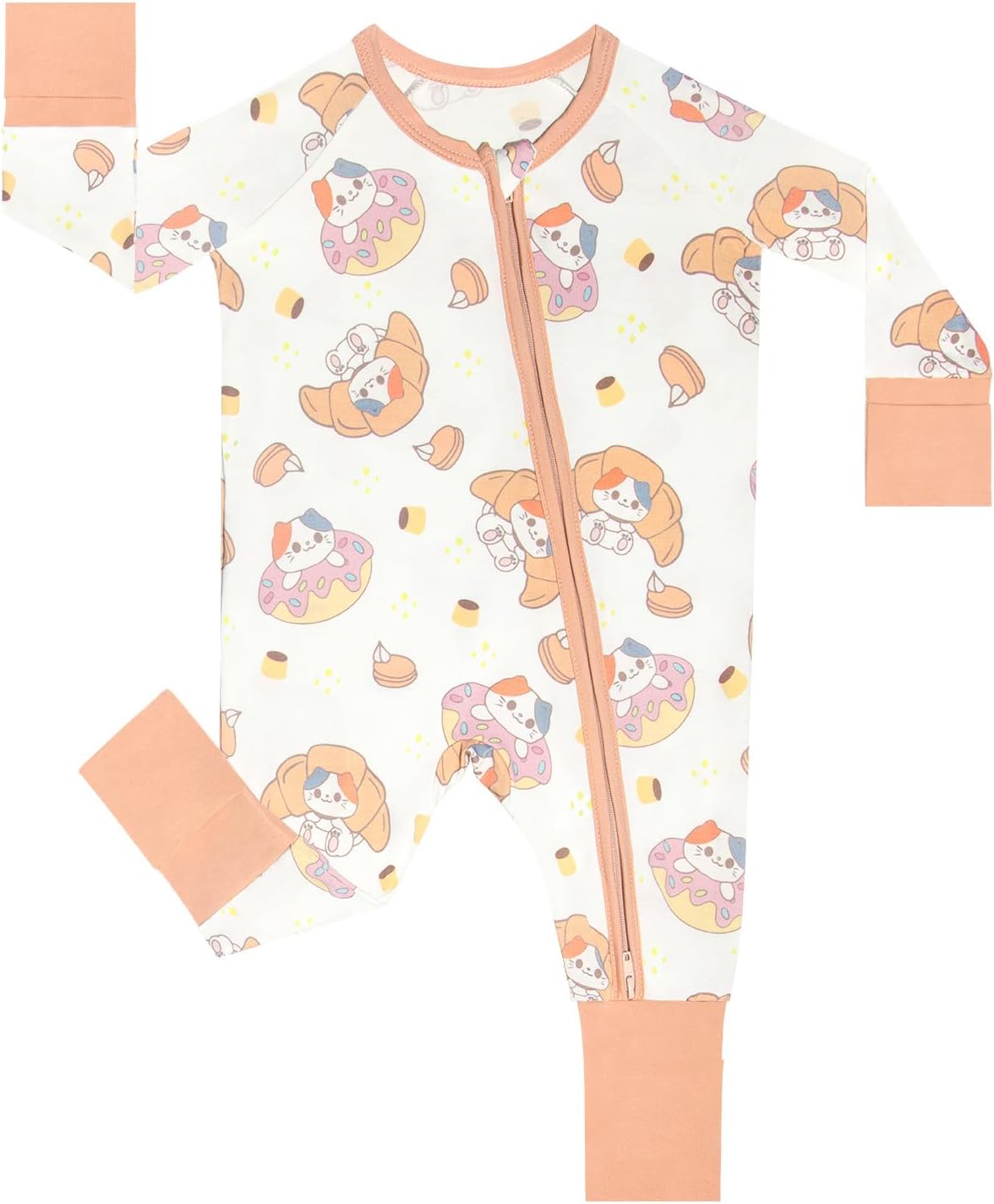 Detalle de GUISBY Baby Footless Pajamas, NB-2T, Rayon of Bamboo, 2-Way Zipper & Fold-Over Mittens