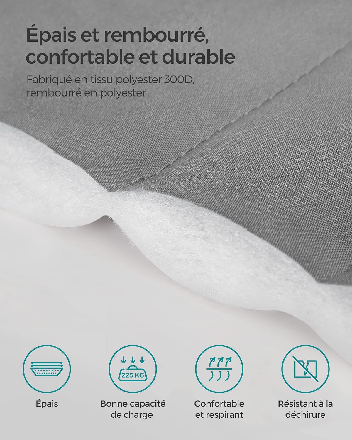 Detalle de Hamac double SONGMICS GDC34CG matelassé 200 x 140 cm, barres incurvées démontables en bambou