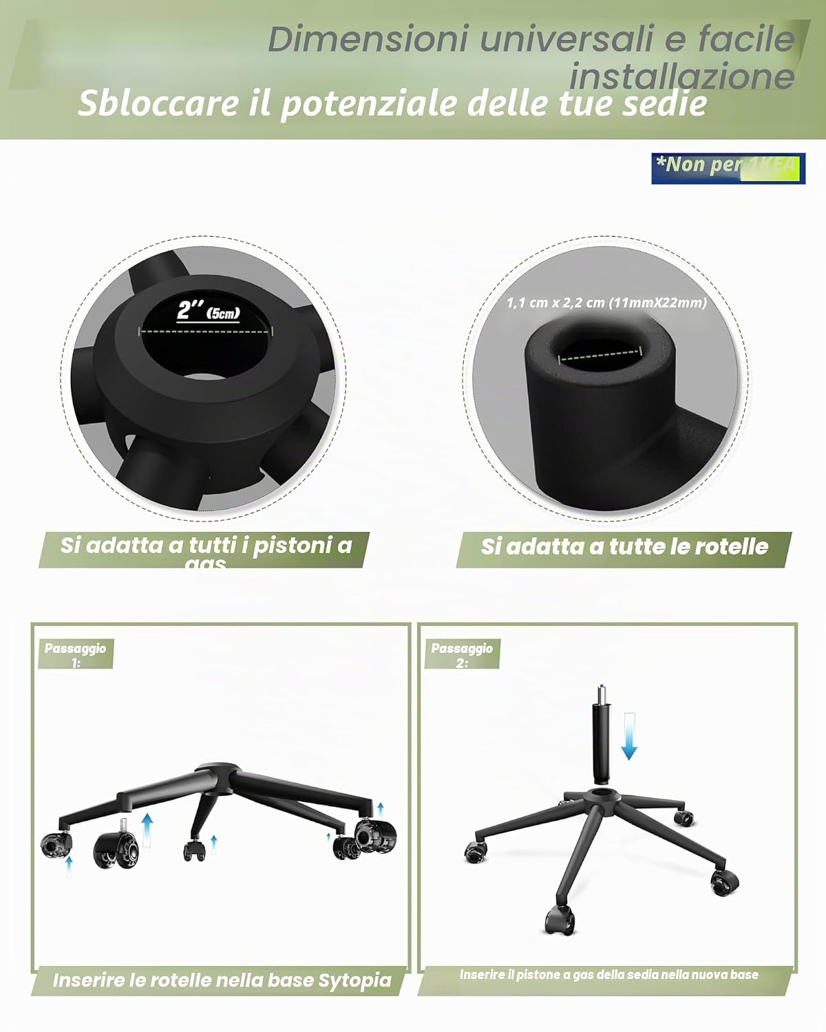 Thumbnail 2 de Sytopia Sedia da ufficio con piedistallo a croce e ruote: base universale in metallo da 60 cm, portata fino a 1180 kg