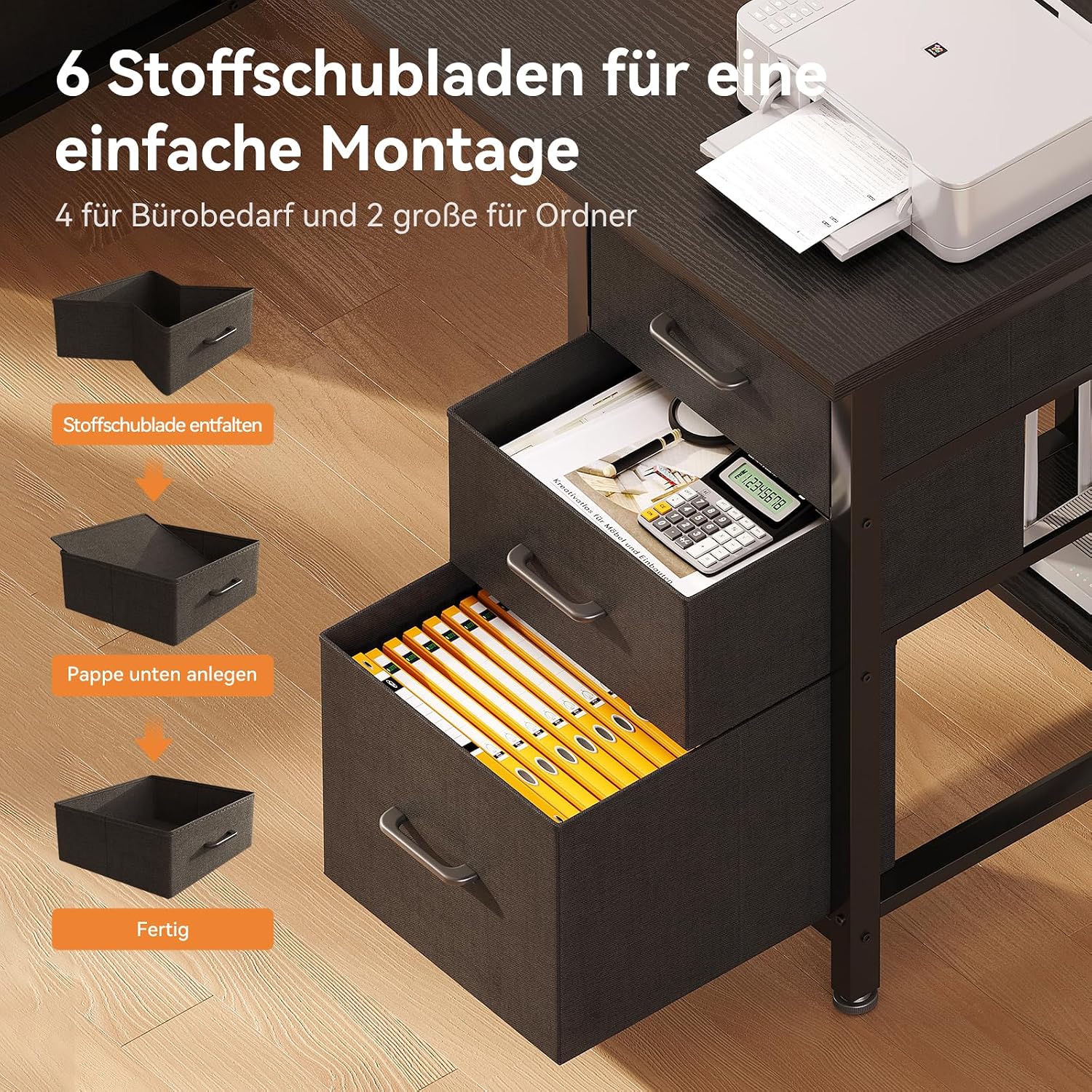 Thumbnail 3 de Coleshome Schreibtisch mit 6 Schubladen, 160x52 cm – Computertisch für Home Office, Schwarz