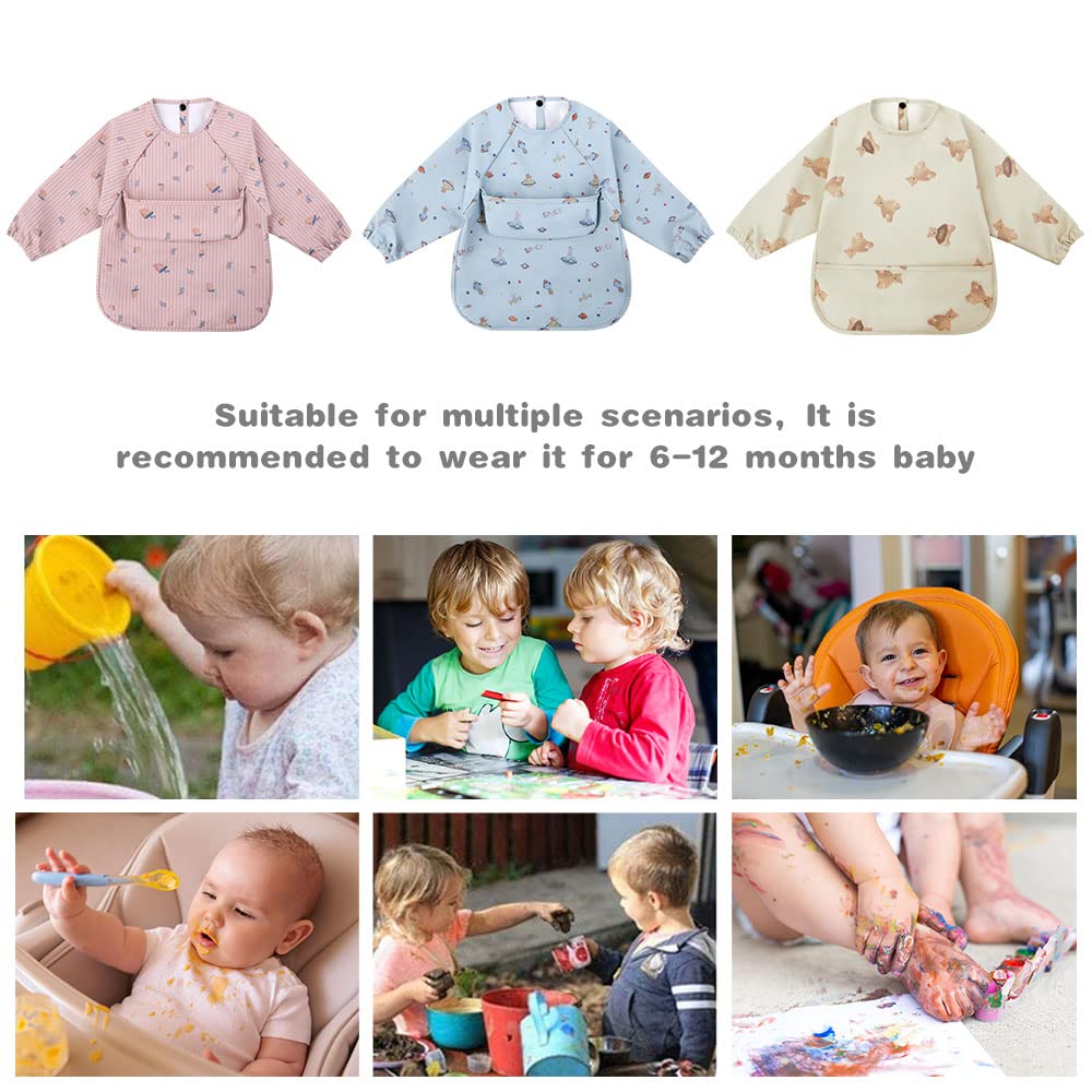 Thumbnail 6 de Vicloon Baby-Lätzchen mit langen Ärmeln, wasserdicht mit Tasche – beige (6–12 Monate)