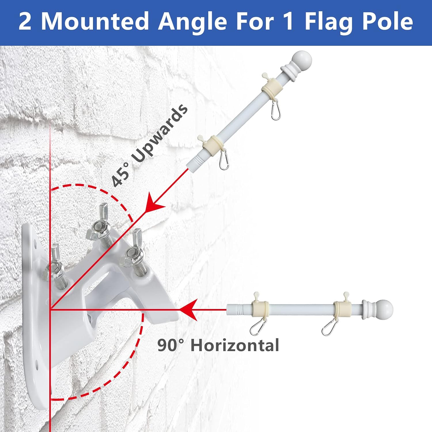 Detalle de Barcetine 01 White Flag Pole Kit, 5–6 ft, Rotating Rings, 2-Position Bracket
