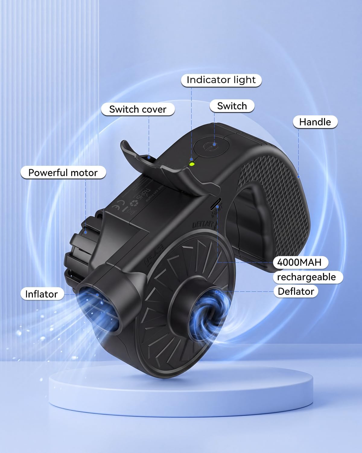 Detalle de Dr.meter Pompa Elettrica 6000mAh: pompa senza fili per materassi e gonfiabili